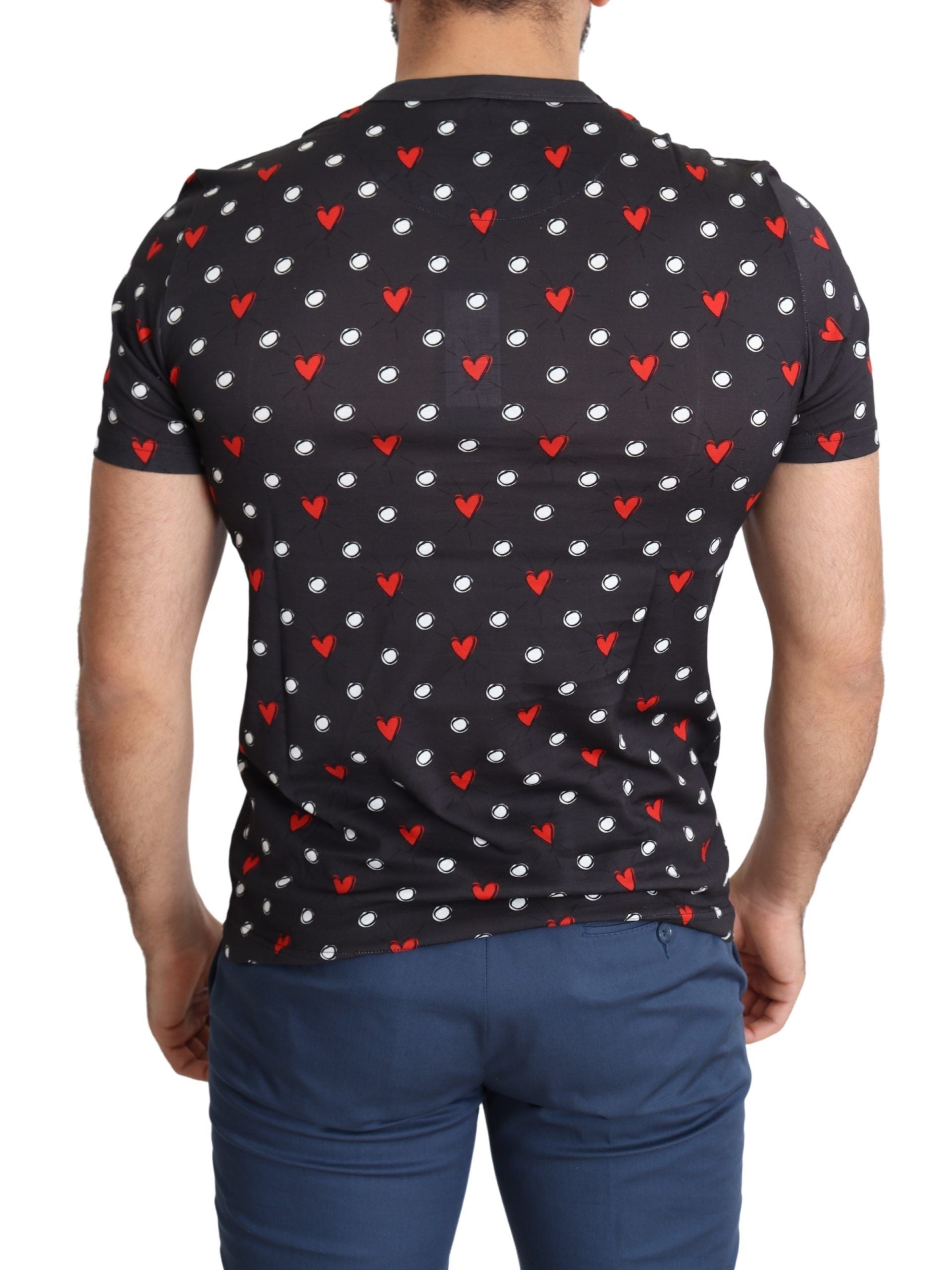 Chic Gray Cotton T-Shirt with Heart Prints - ventzia