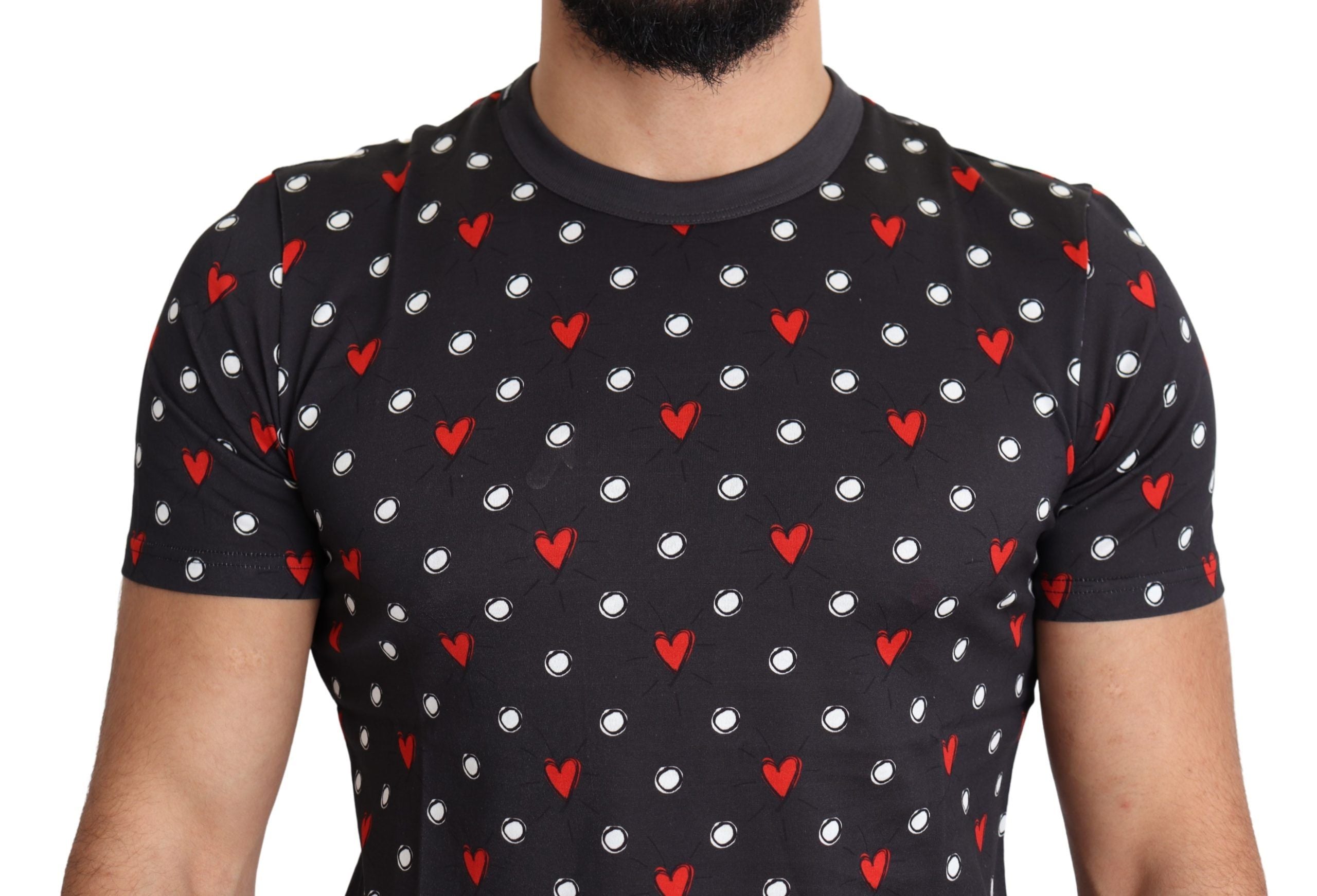 Chic Gray Cotton T-Shirt with Heart Prints - ventzia