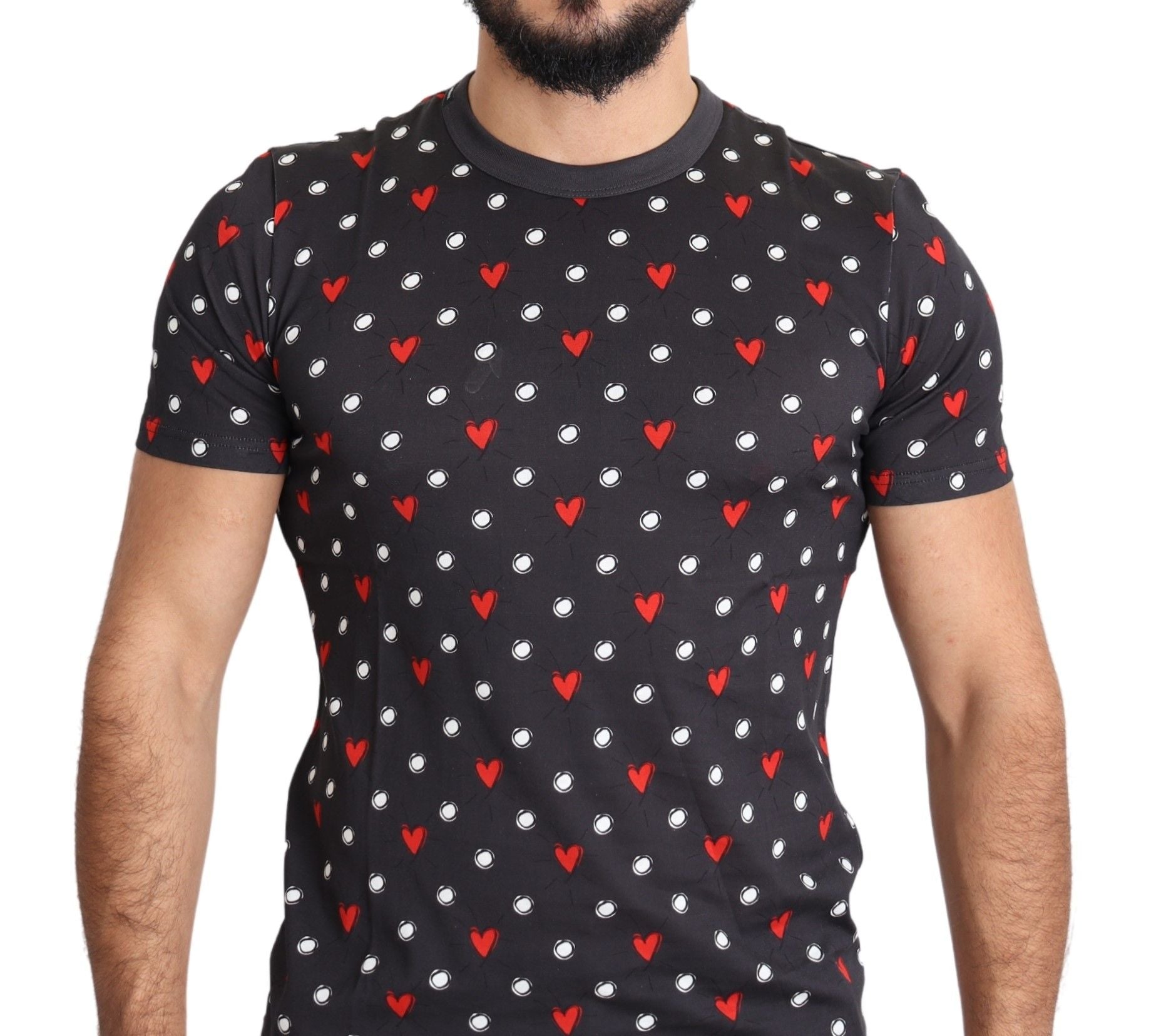 Chic Gray Cotton T-Shirt with Heart Prints - ventzia