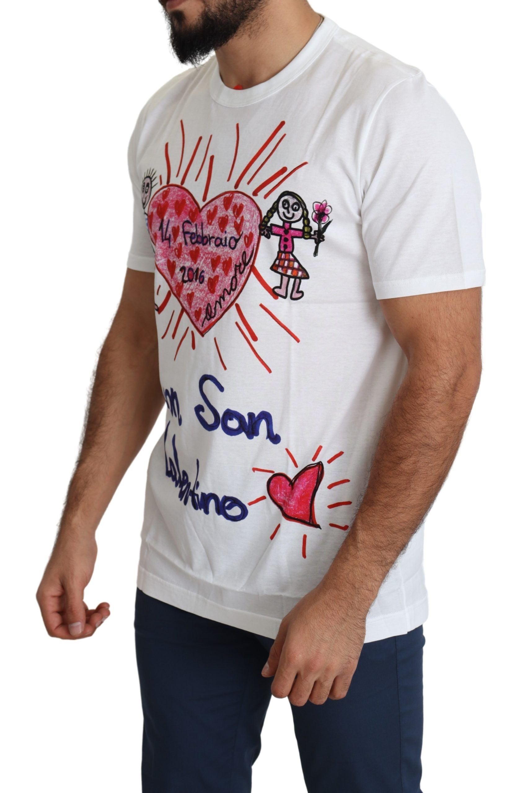 Romantic Heart Print Crew Neck Tee - ventzia