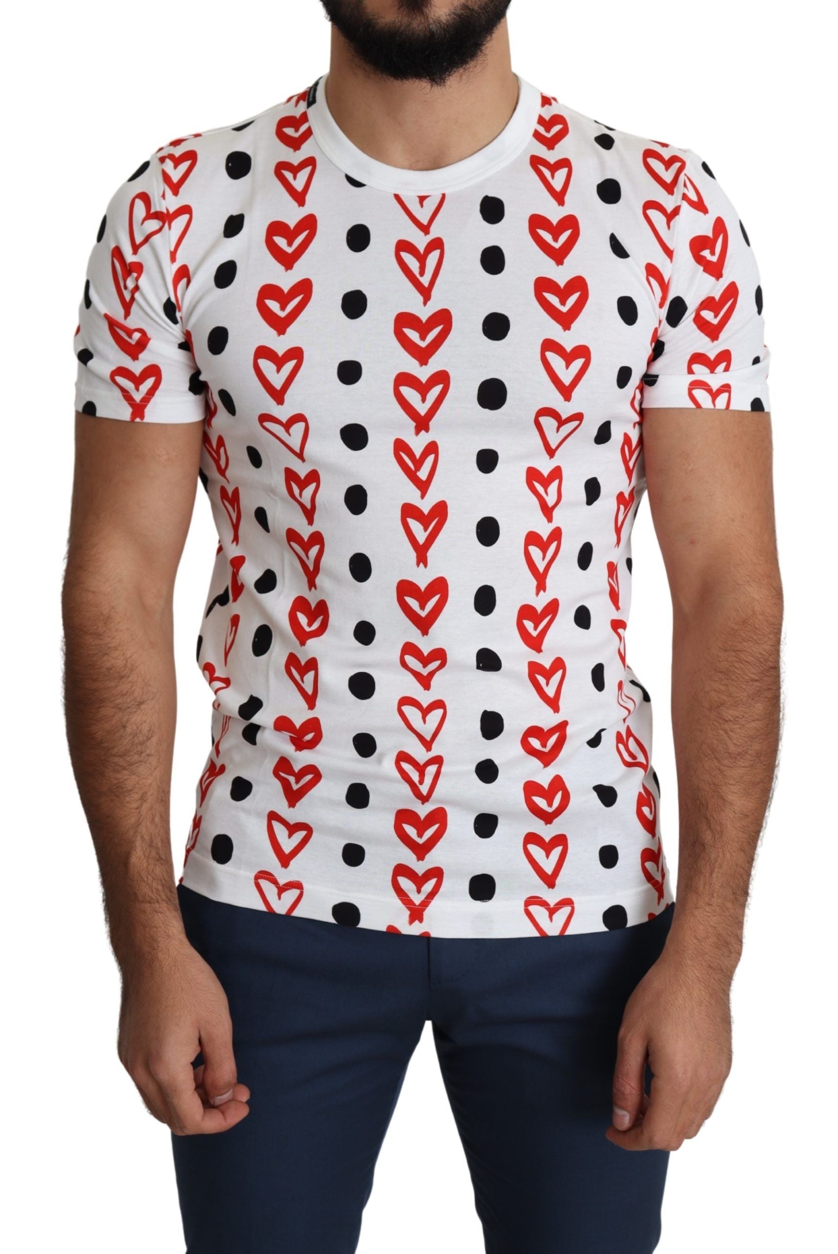 Chic White Cotton Tee with Heart Print - ventzia