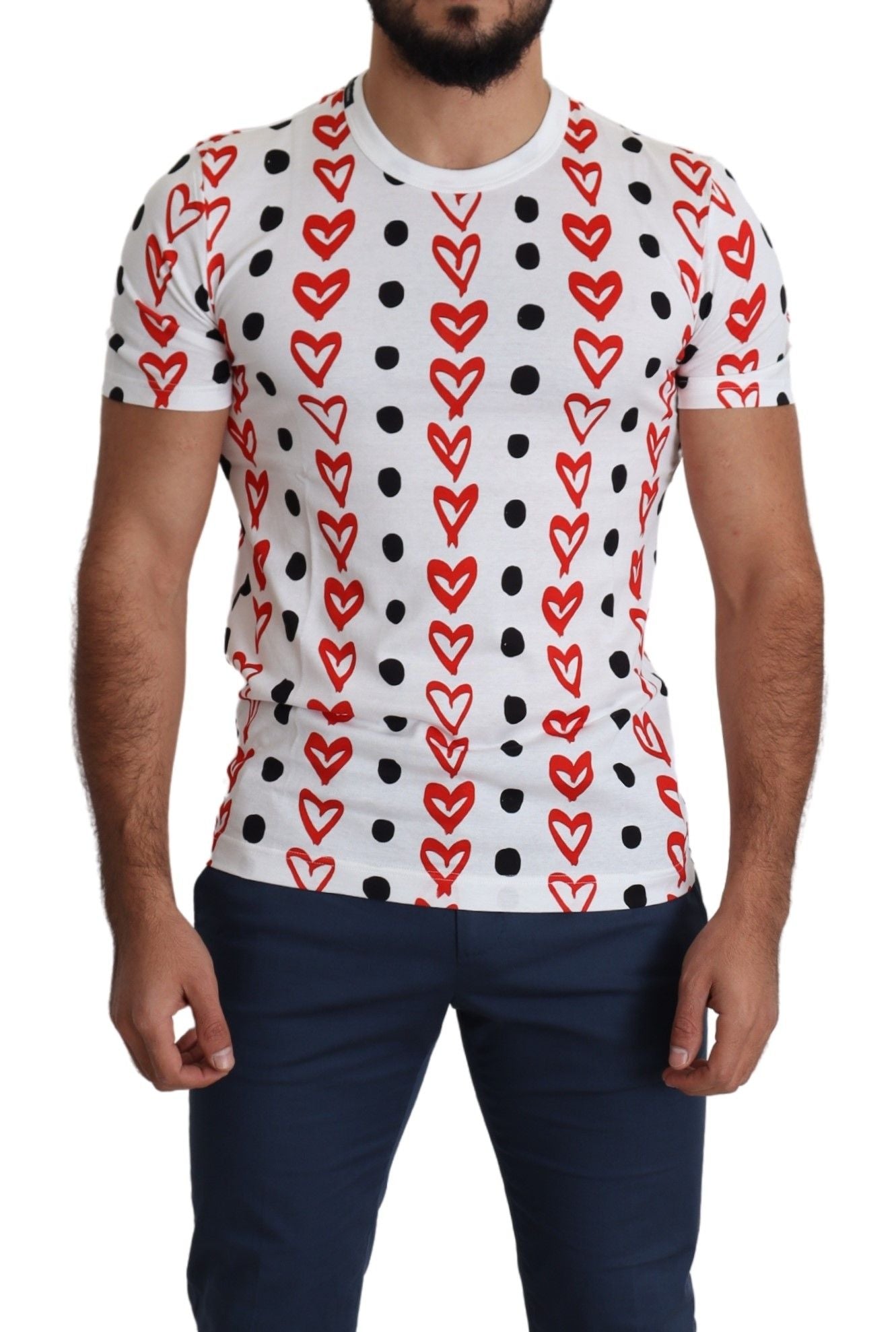 Chic White Cotton Tee with Heart Print - ventzia