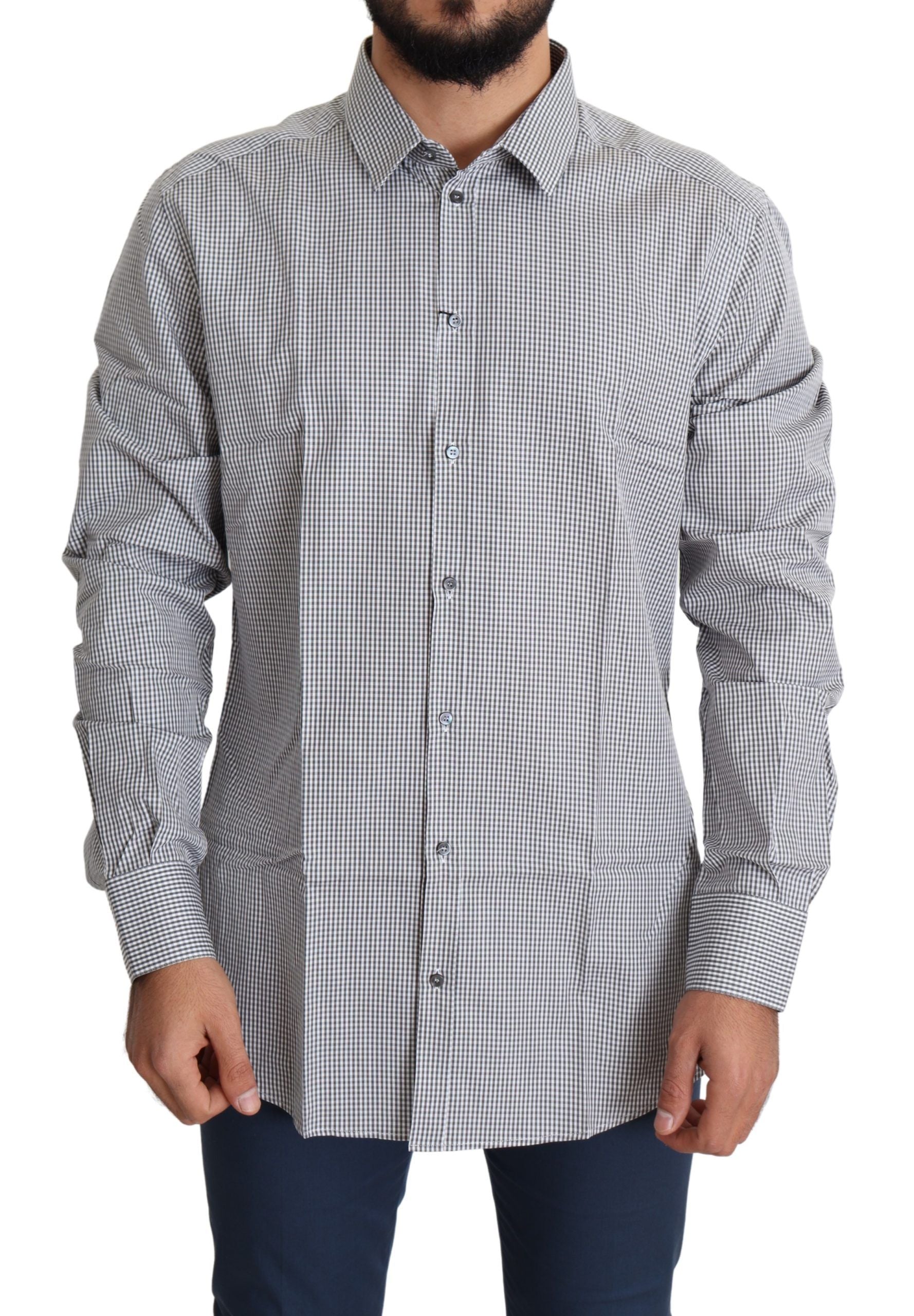 Checkered Slim Fit Cotton Dress Shirt - ventzia