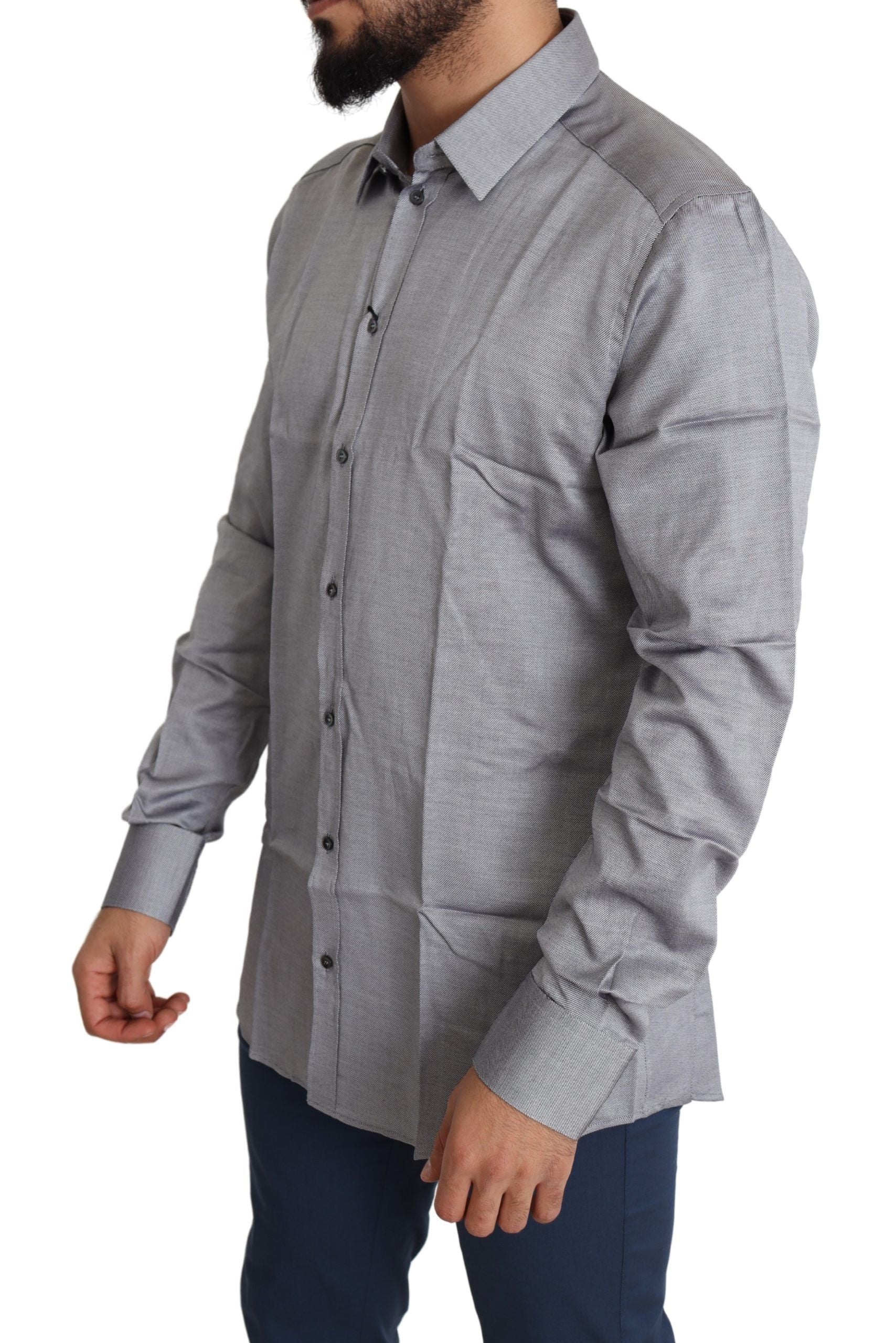 Elegant Gray Slim Fit Cotton Dress Shirt - ventzia