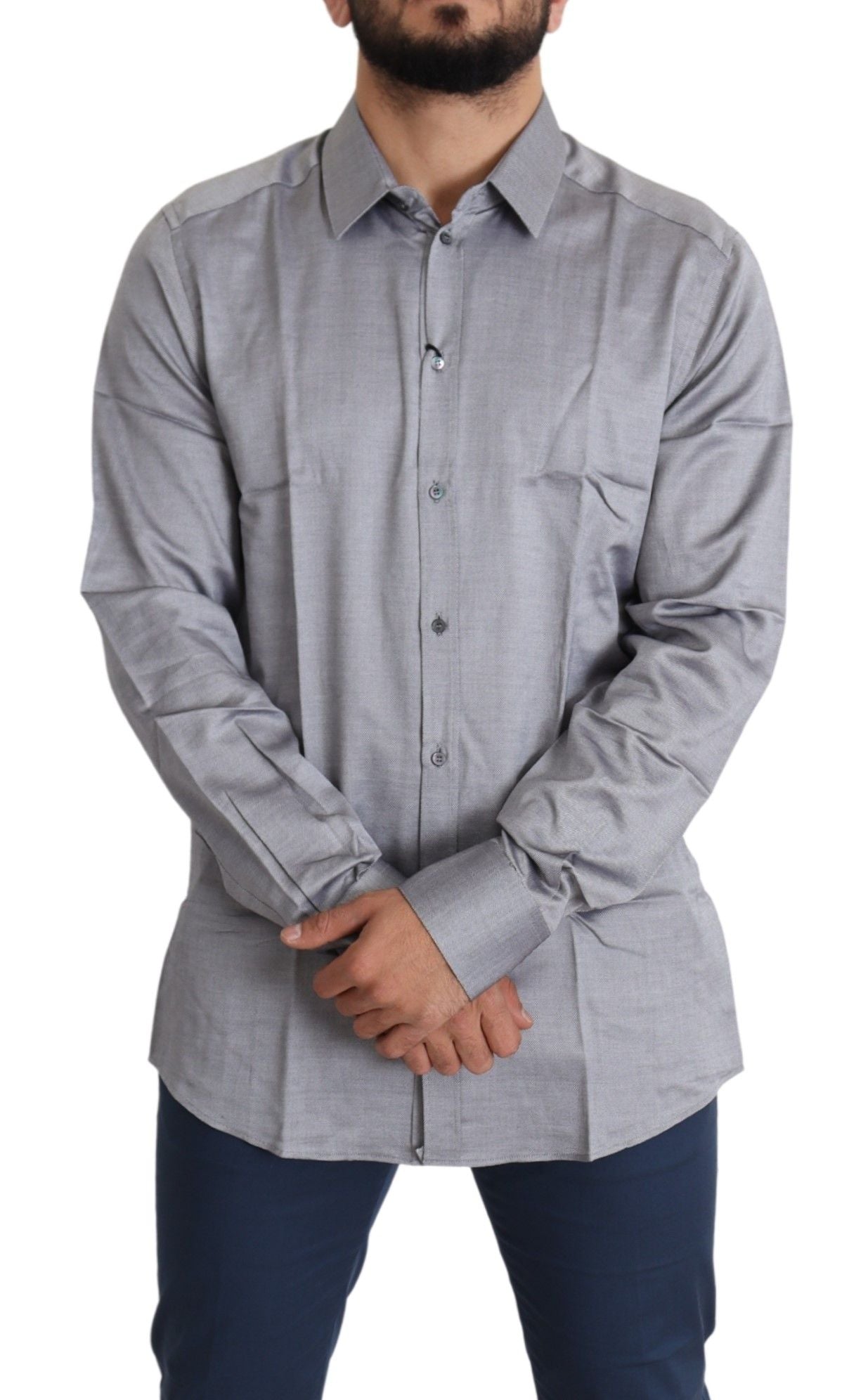 Elegant Gray Slim Fit Cotton Dress Shirt - ventzia