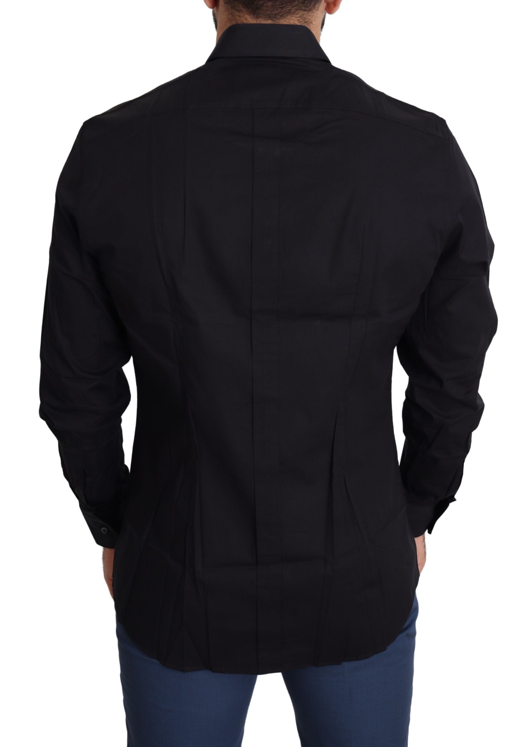 Elegant Black Cotton Stretch Dress Shirt - ventzia