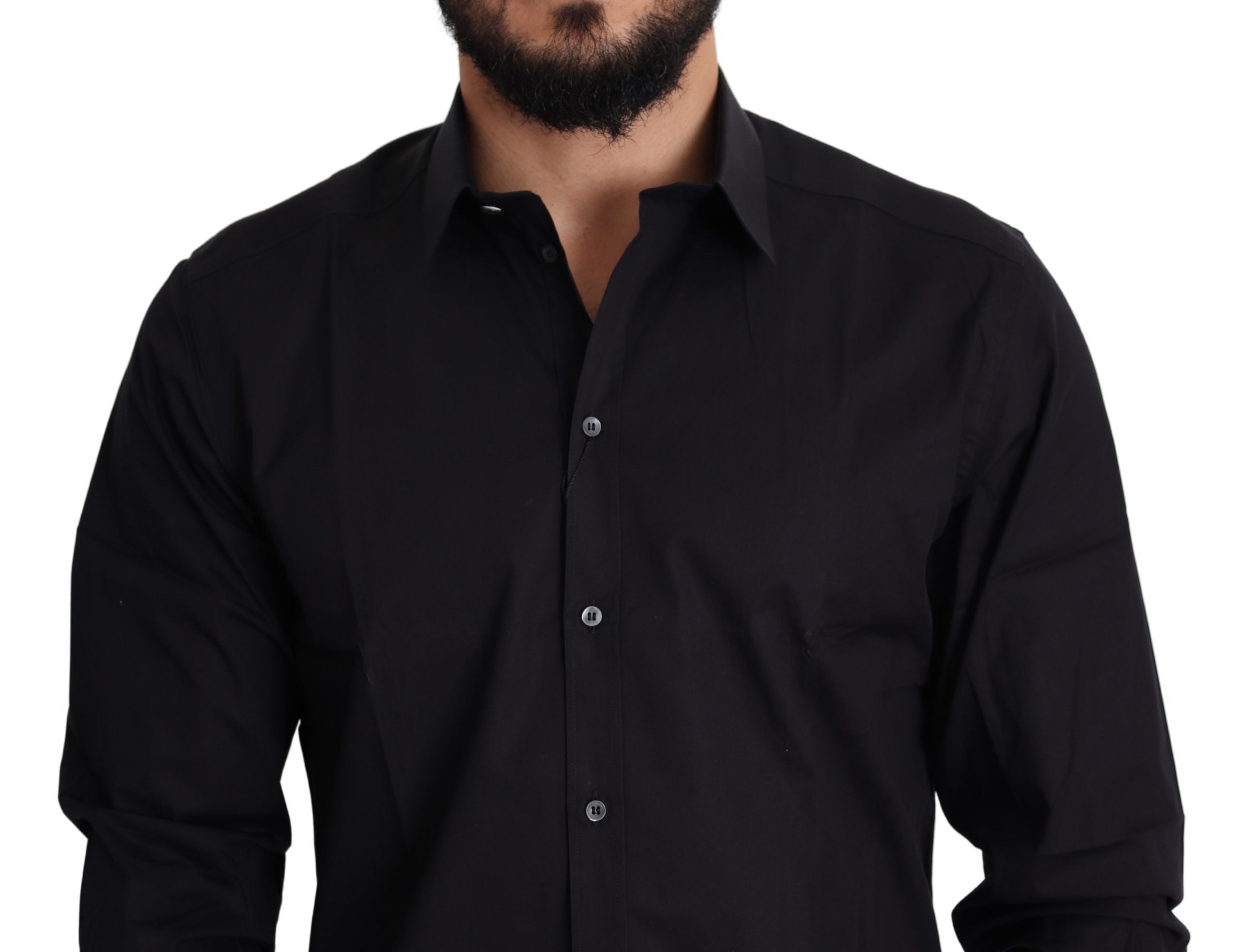Elegant Black Cotton Stretch Dress Shirt - ventzia