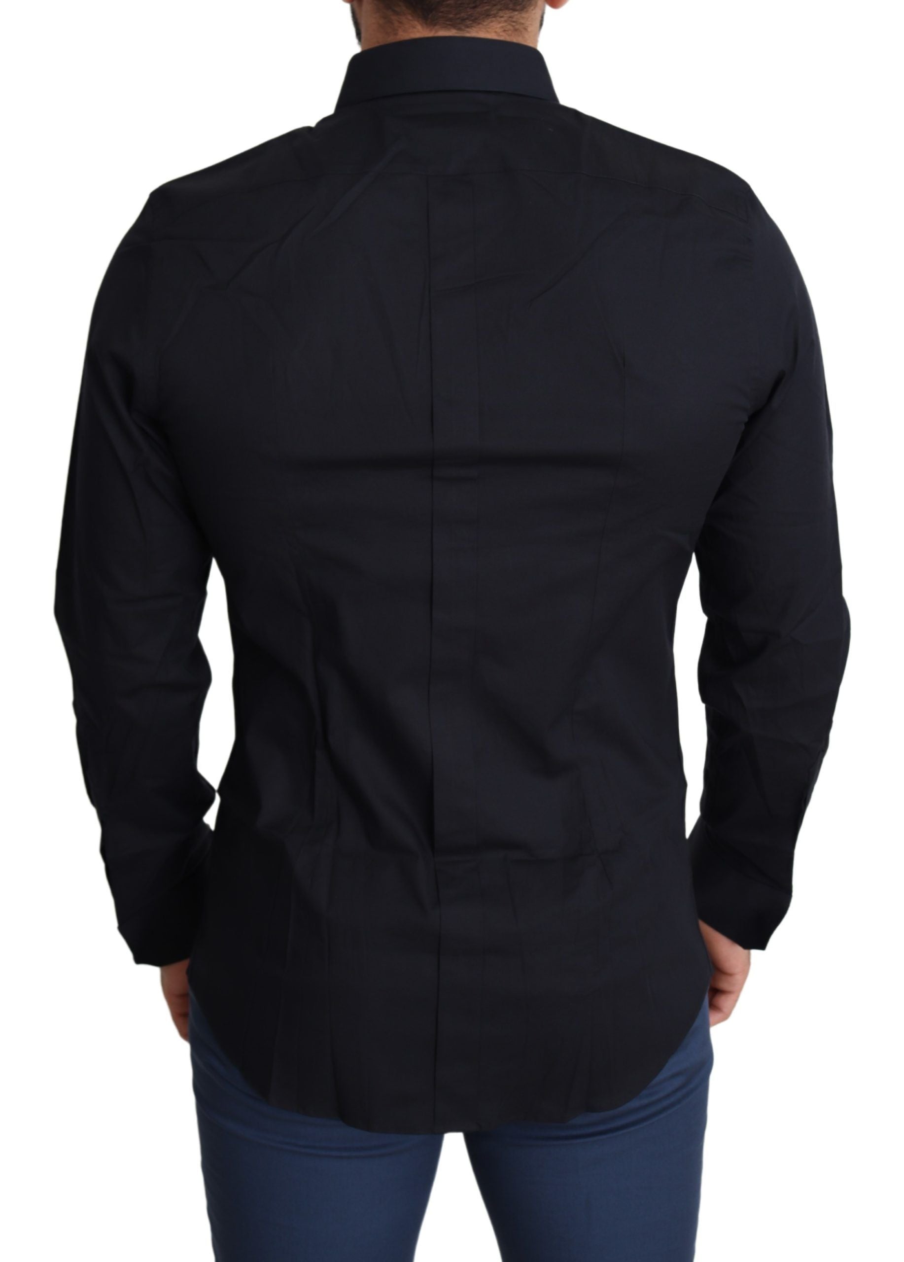 Sleek Black Slim Fit Cotton Stretch Dress Shirt - ventzia