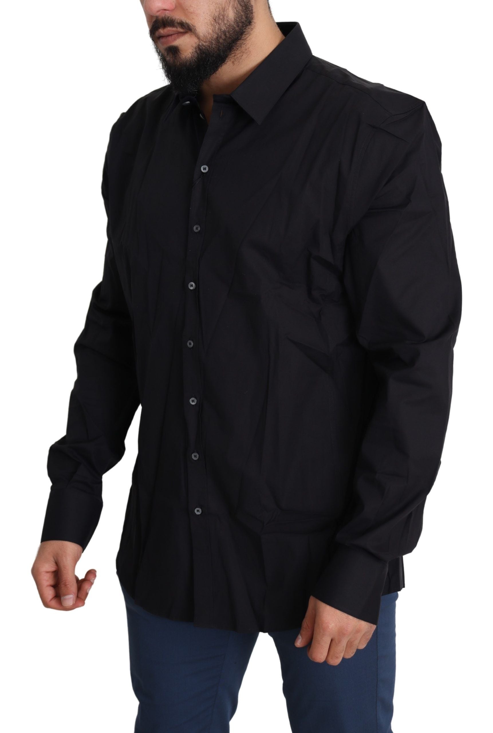 Elegant Slim Fit Black Dress Shirt - ventzia
