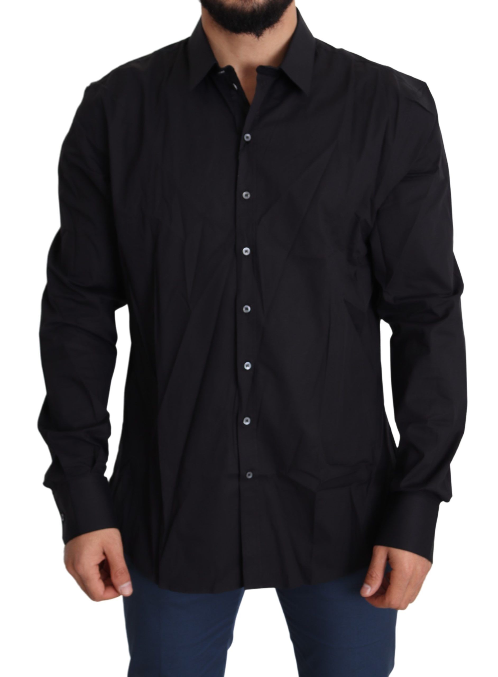 Elegant Slim Fit Black Dress Shirt - ventzia