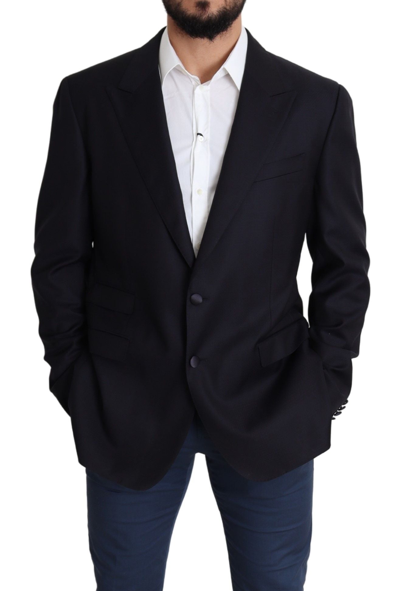 Elegant Black Virgin Wool Men's Blazer - ventzia