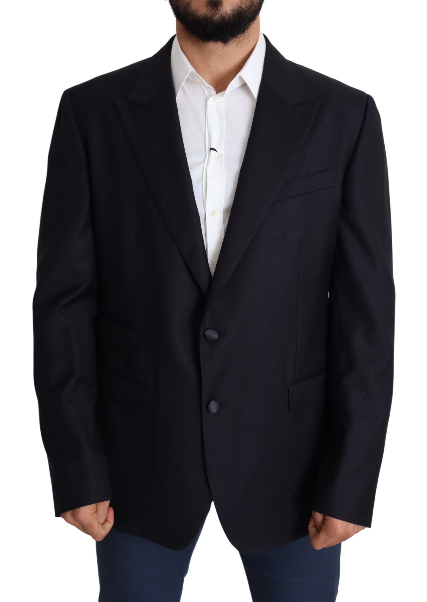 Elegant Black Virgin Wool Men's Blazer - ventzia