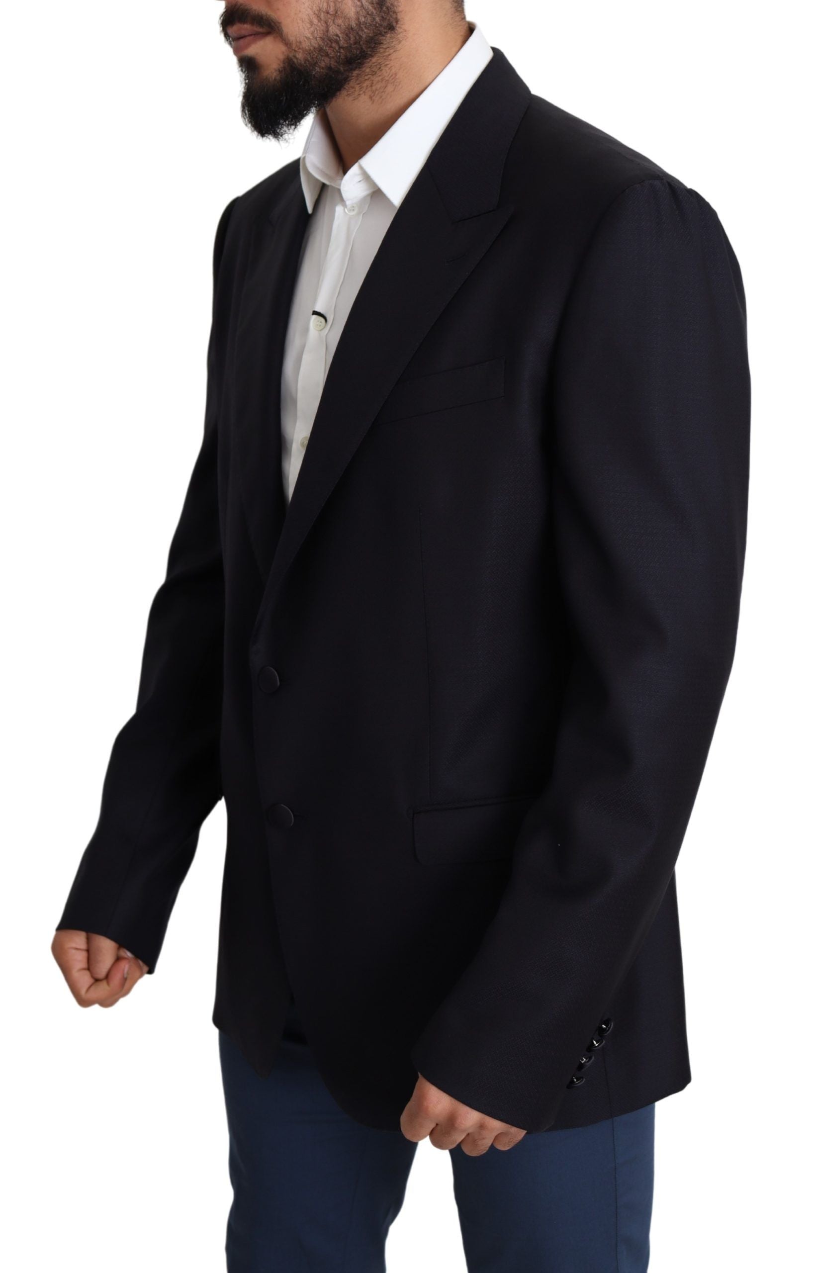 Elegant Black Virgin Wool Men's Blazer - ventzia