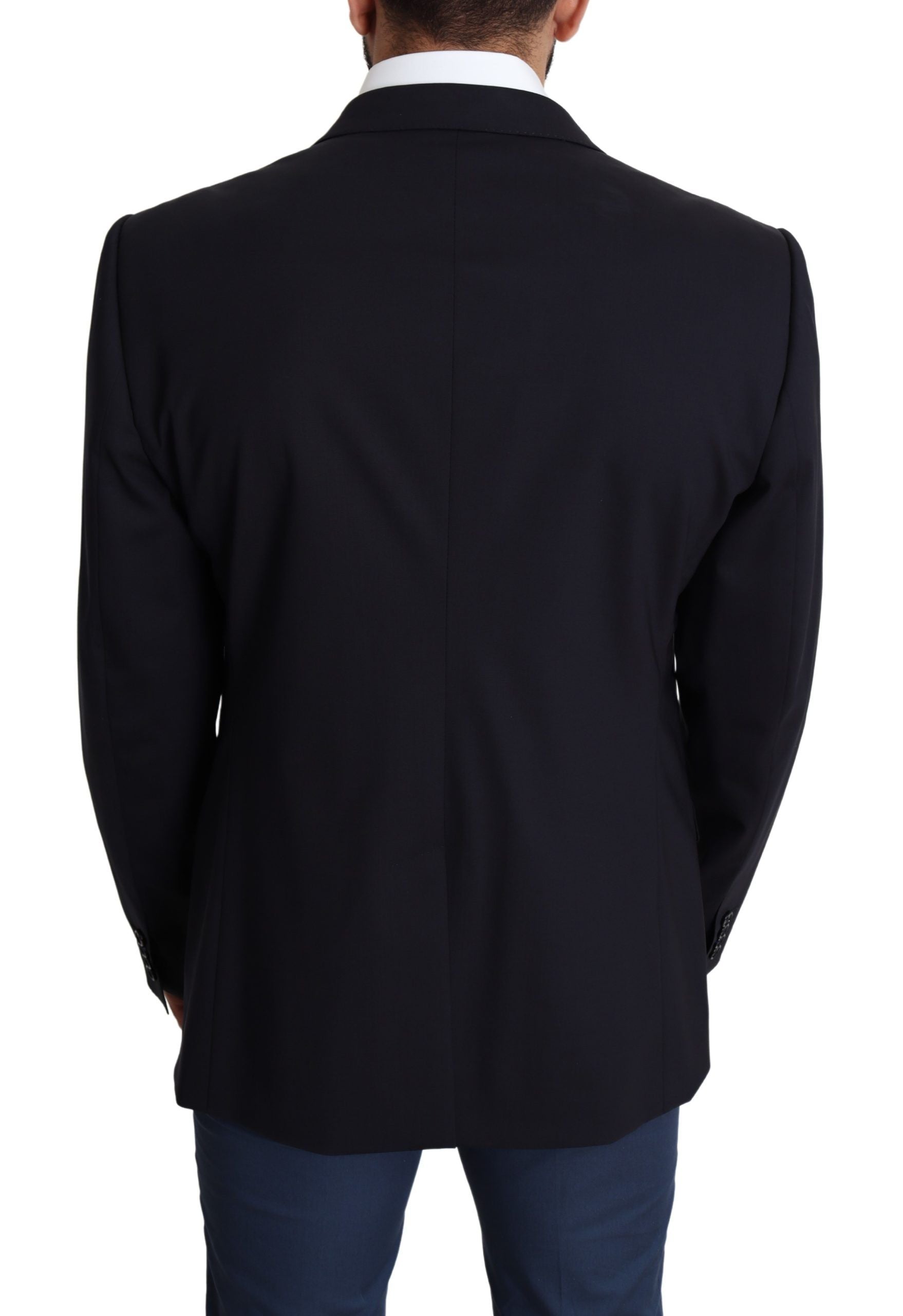 Exquisite Black Wool Stretch Martini Blazer - ventzia