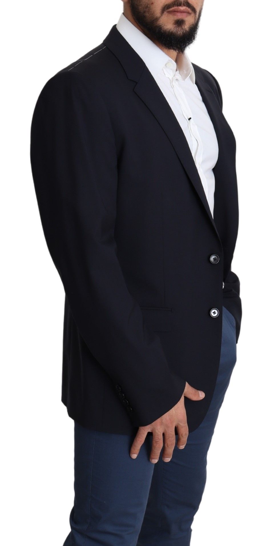 Exquisite Black Wool Stretch Martini Blazer - ventzia