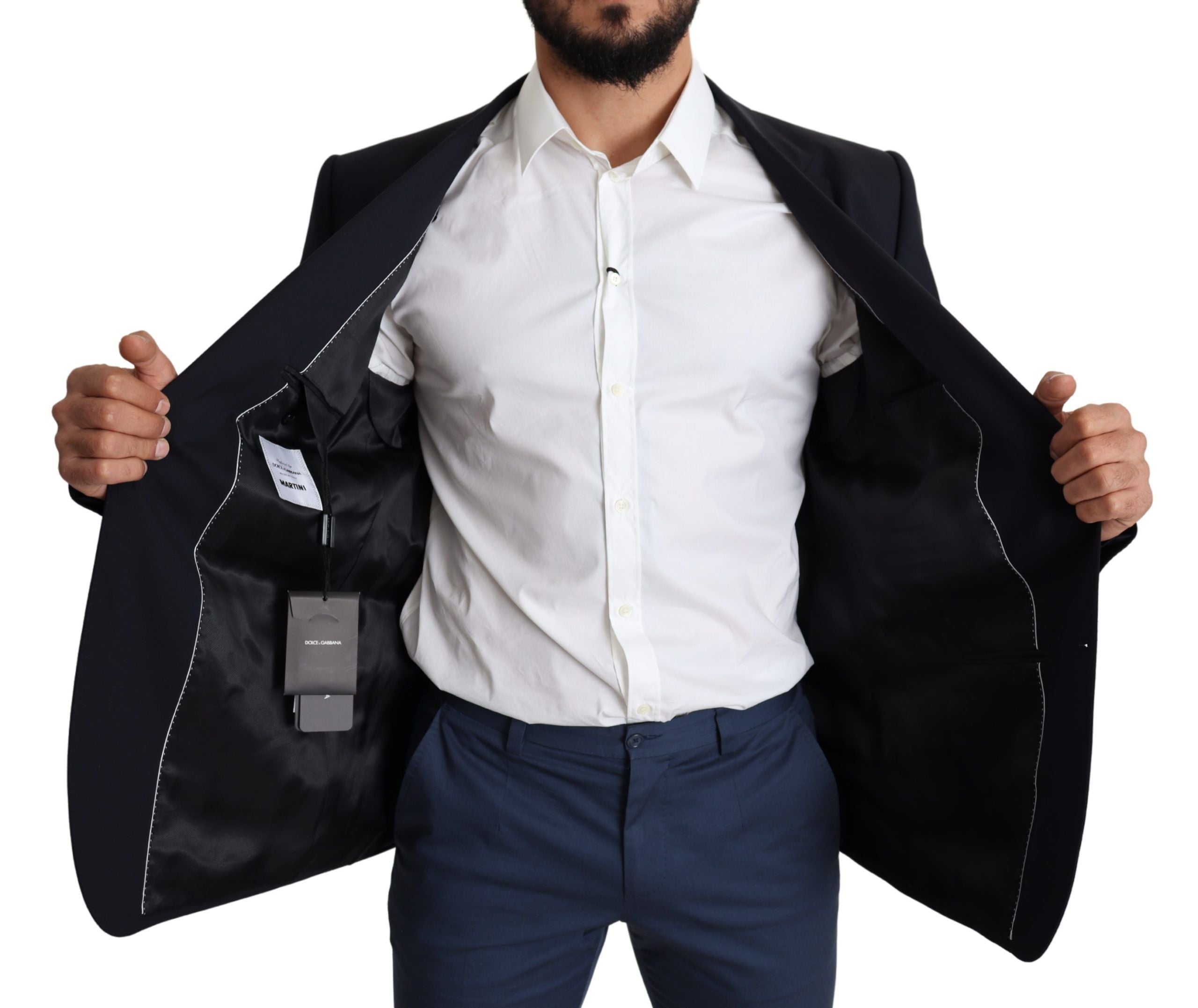 Exquisite Black Wool Stretch Martini Blazer - ventzia