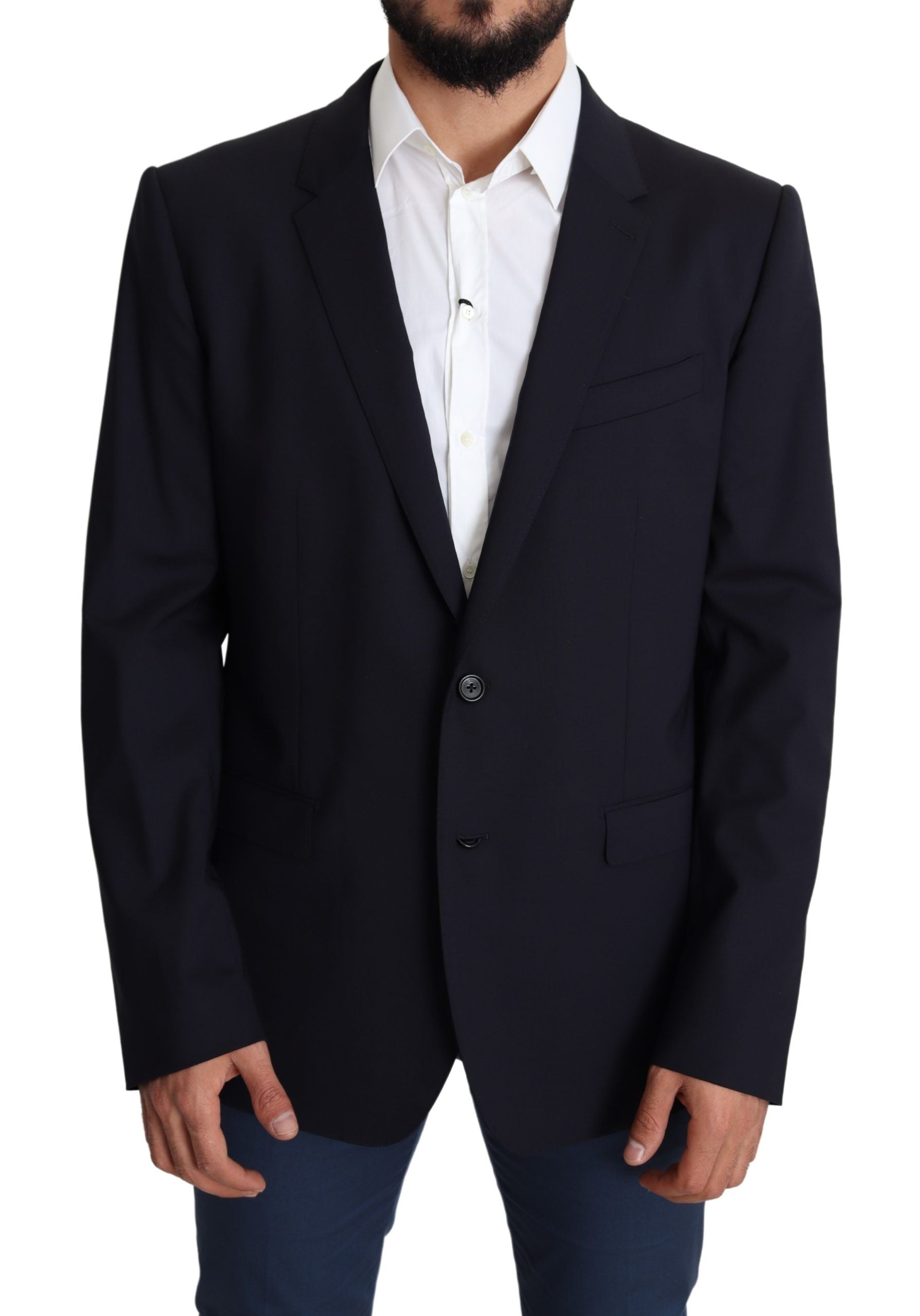 Exquisite Black Wool Stretch Martini Blazer - ventzia