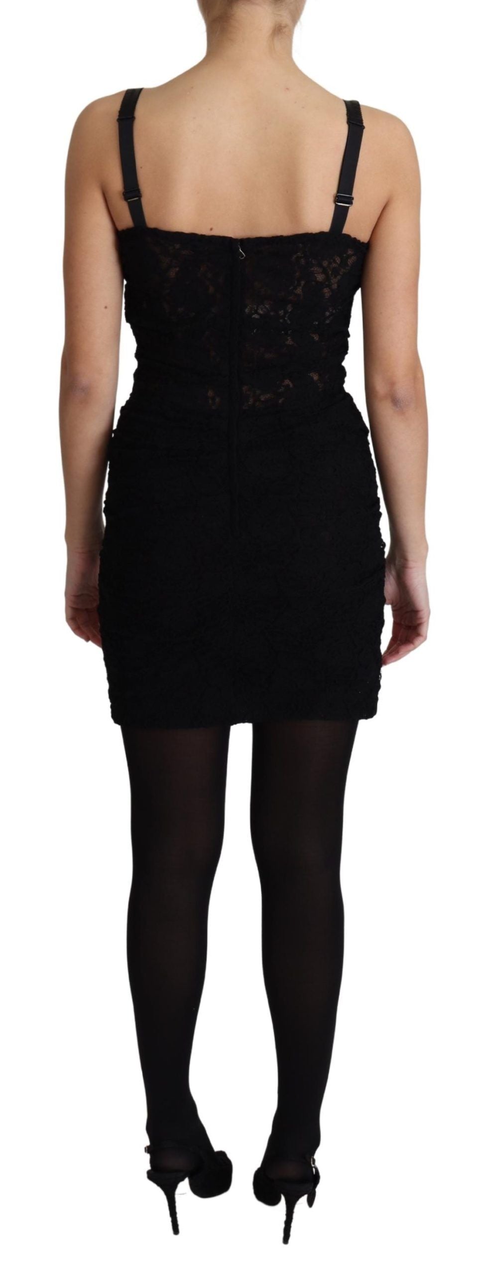 Elegant Black Lace Bustier Mini Dress - ventzia