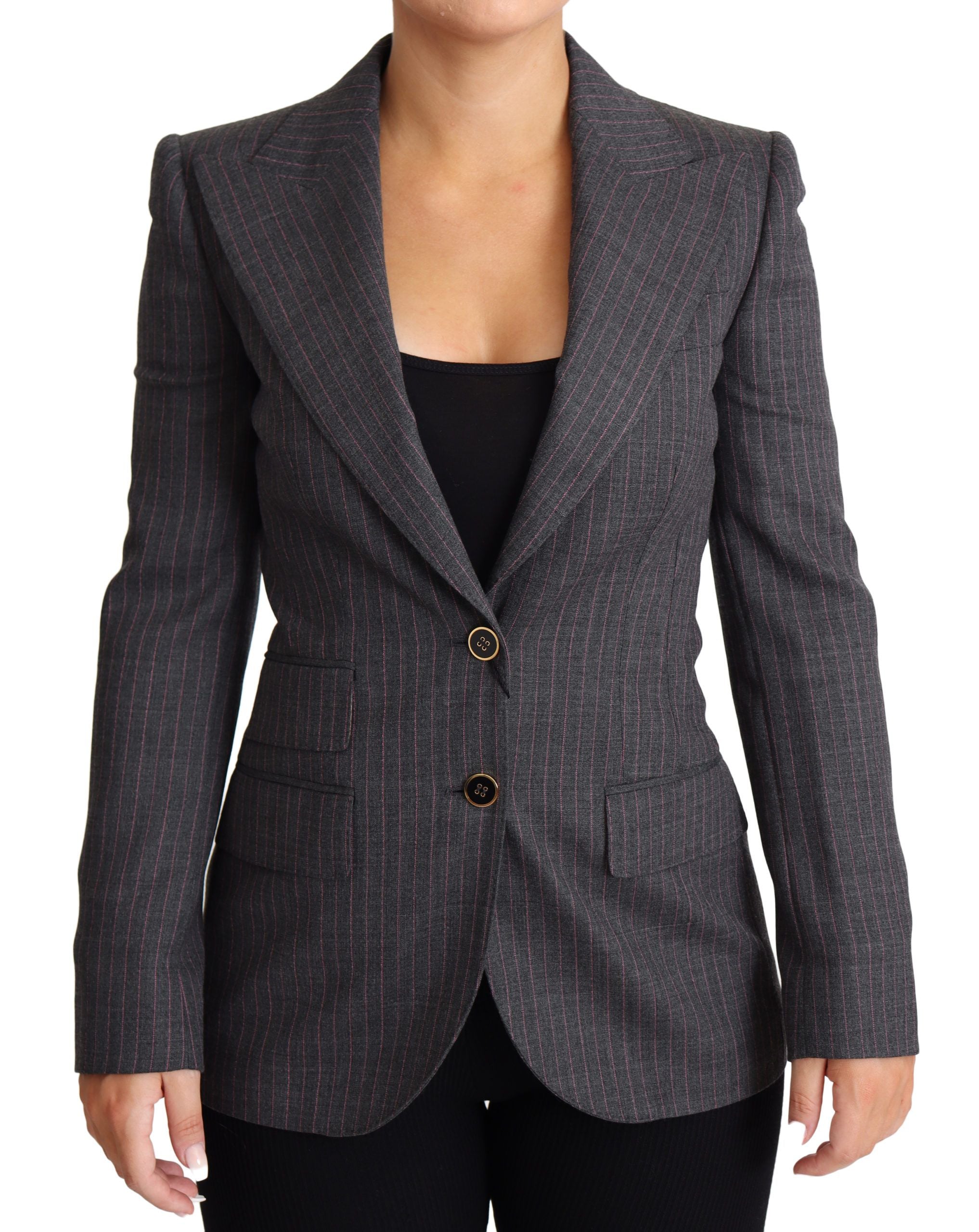 Elegant Gray Stretch Wool Blazer - ventzia