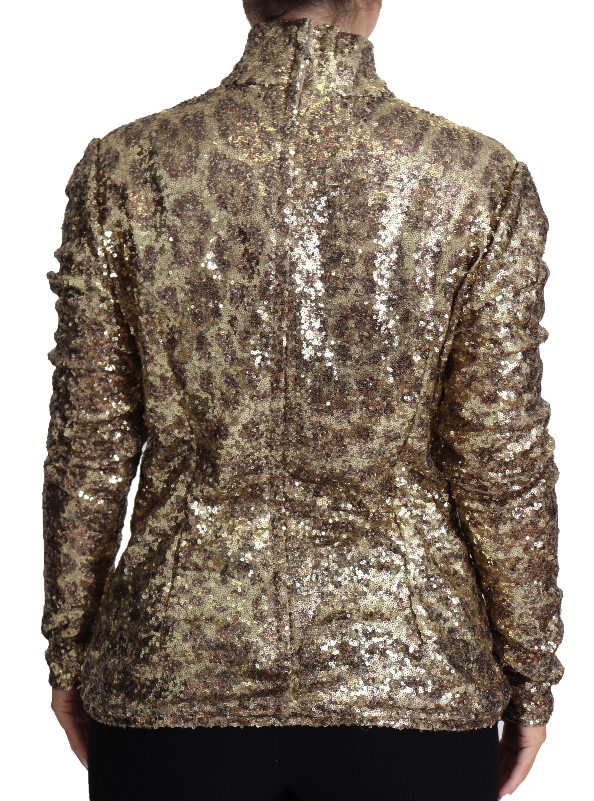 Sequined Turtleneck Full Zip Sweater in Brown - ventzia