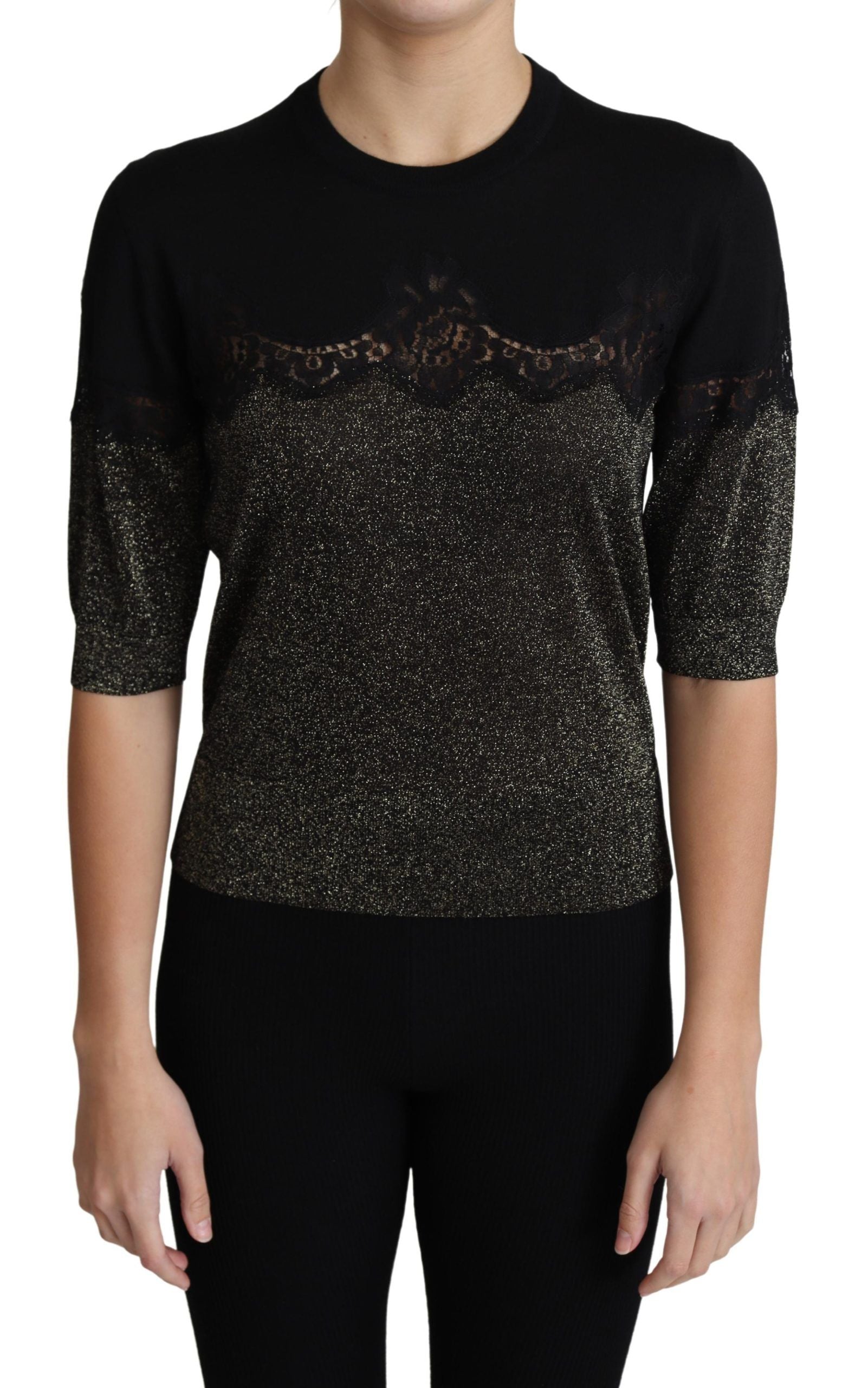Elegant Lurex Threaded Jersey Lace Blouse - ventzia