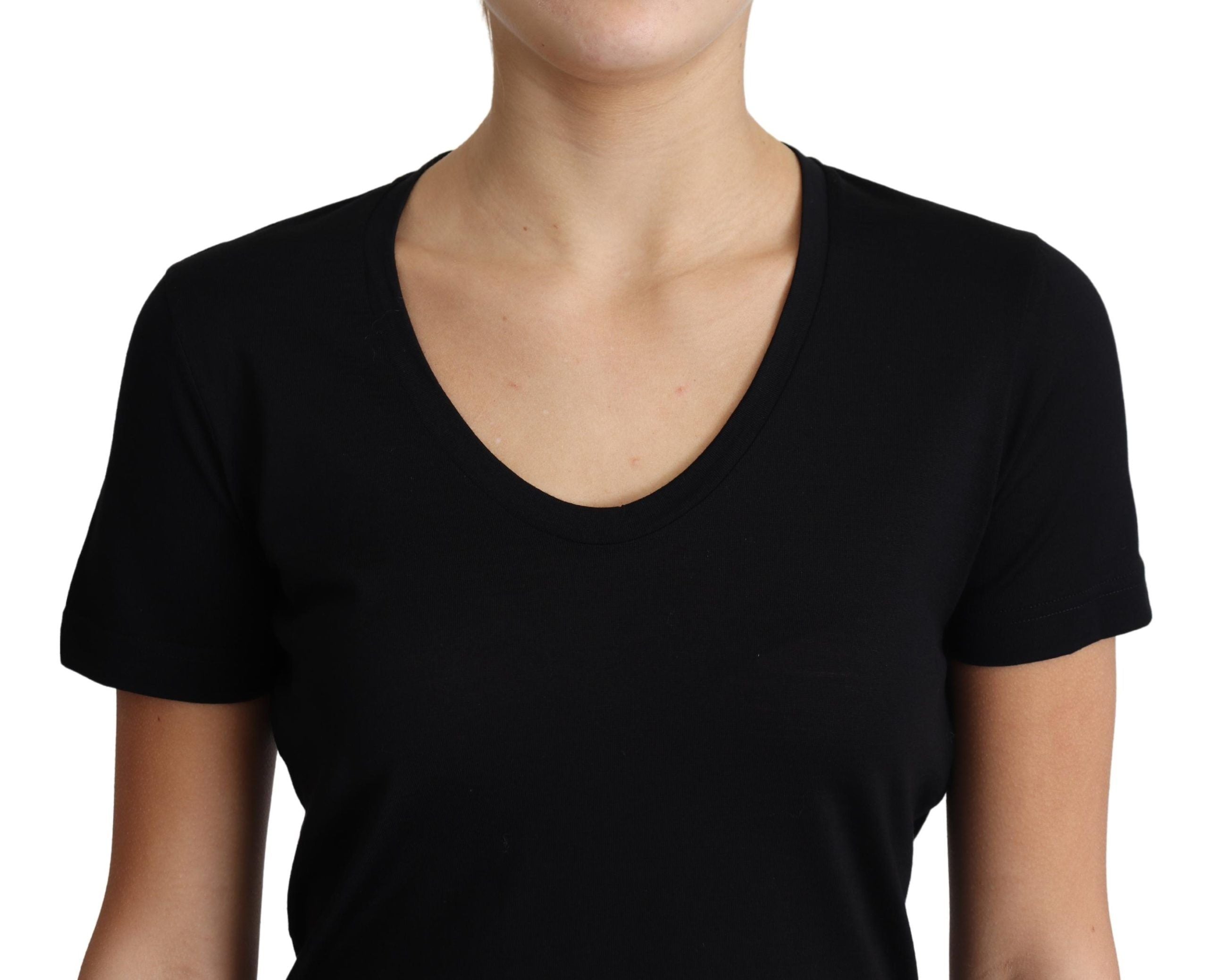Elegant Black Wool Round Neck T-Shirt - ventzia