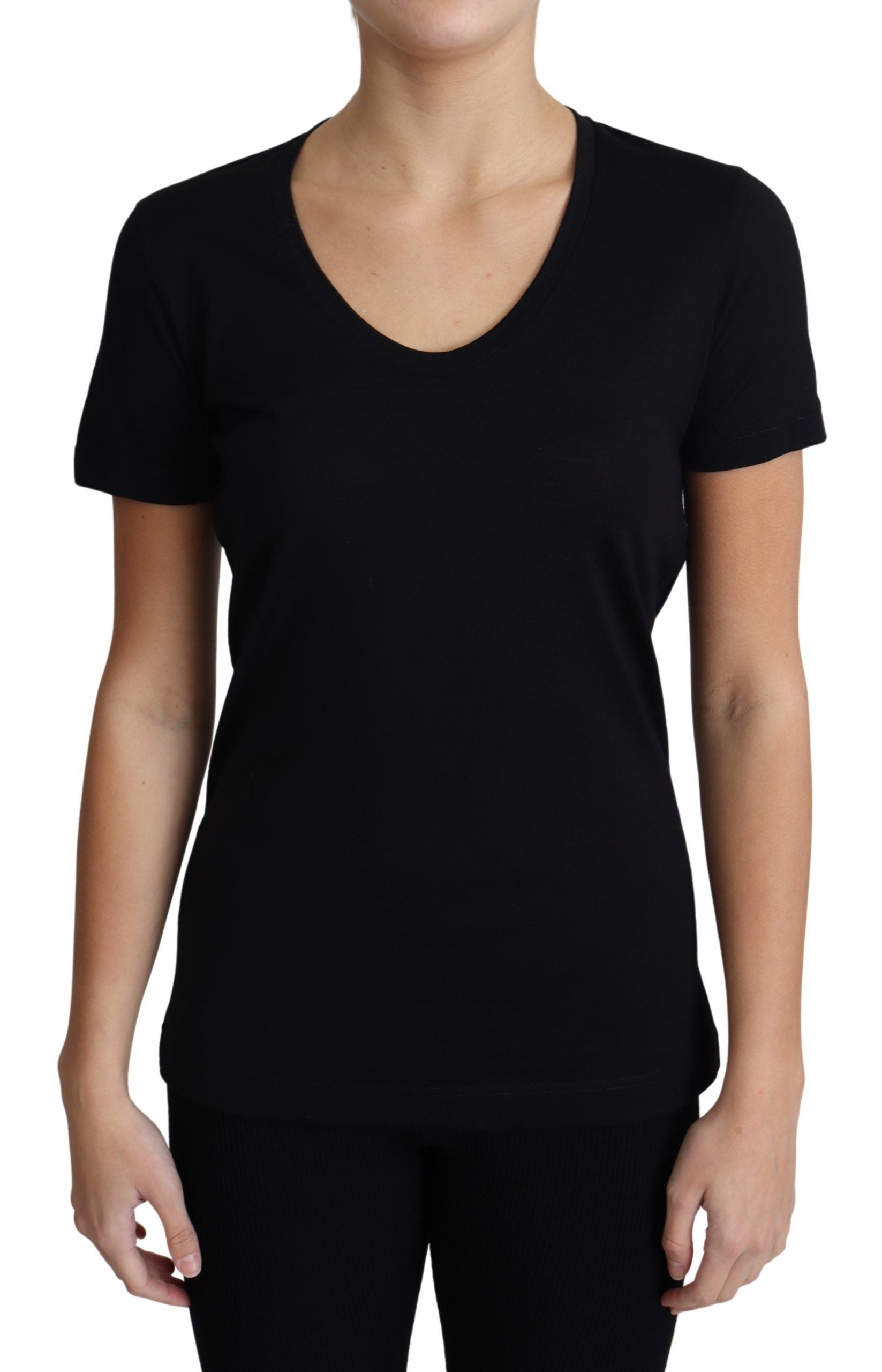 Elegant Black Wool Round Neck T-Shirt - ventzia