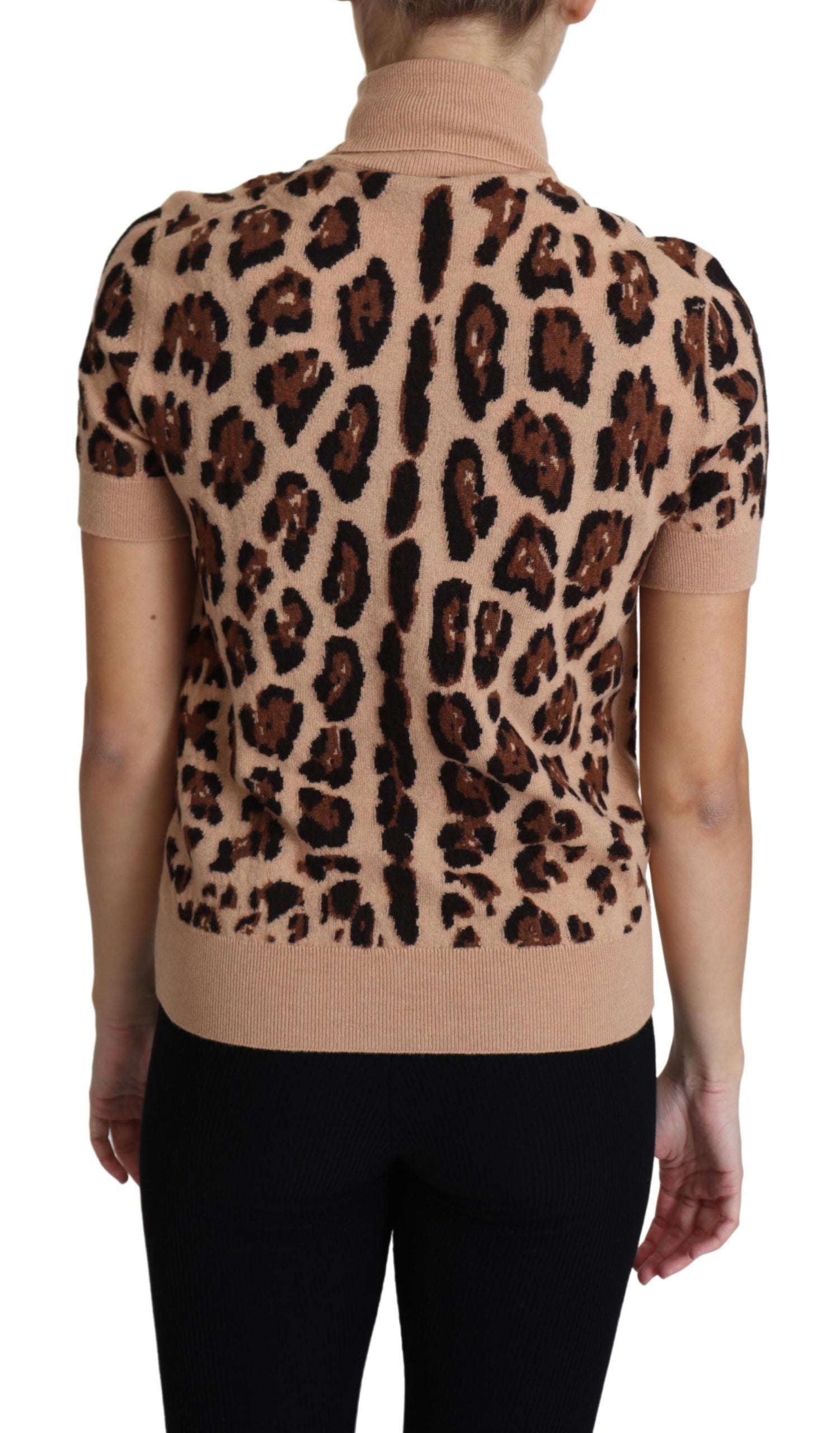 Elegant Leopard Print Wool Turtleneck Top - ventzia