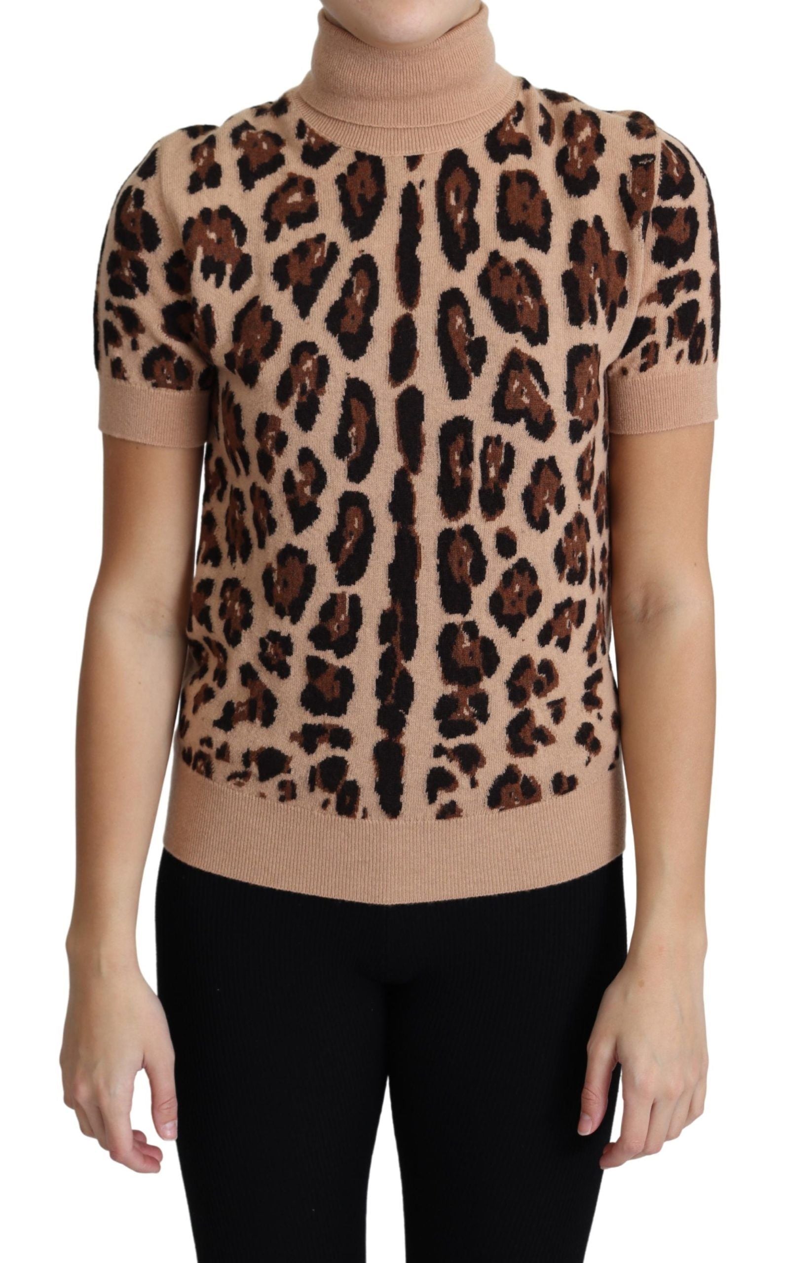 Elegant Leopard Print Wool Turtleneck Top - ventzia