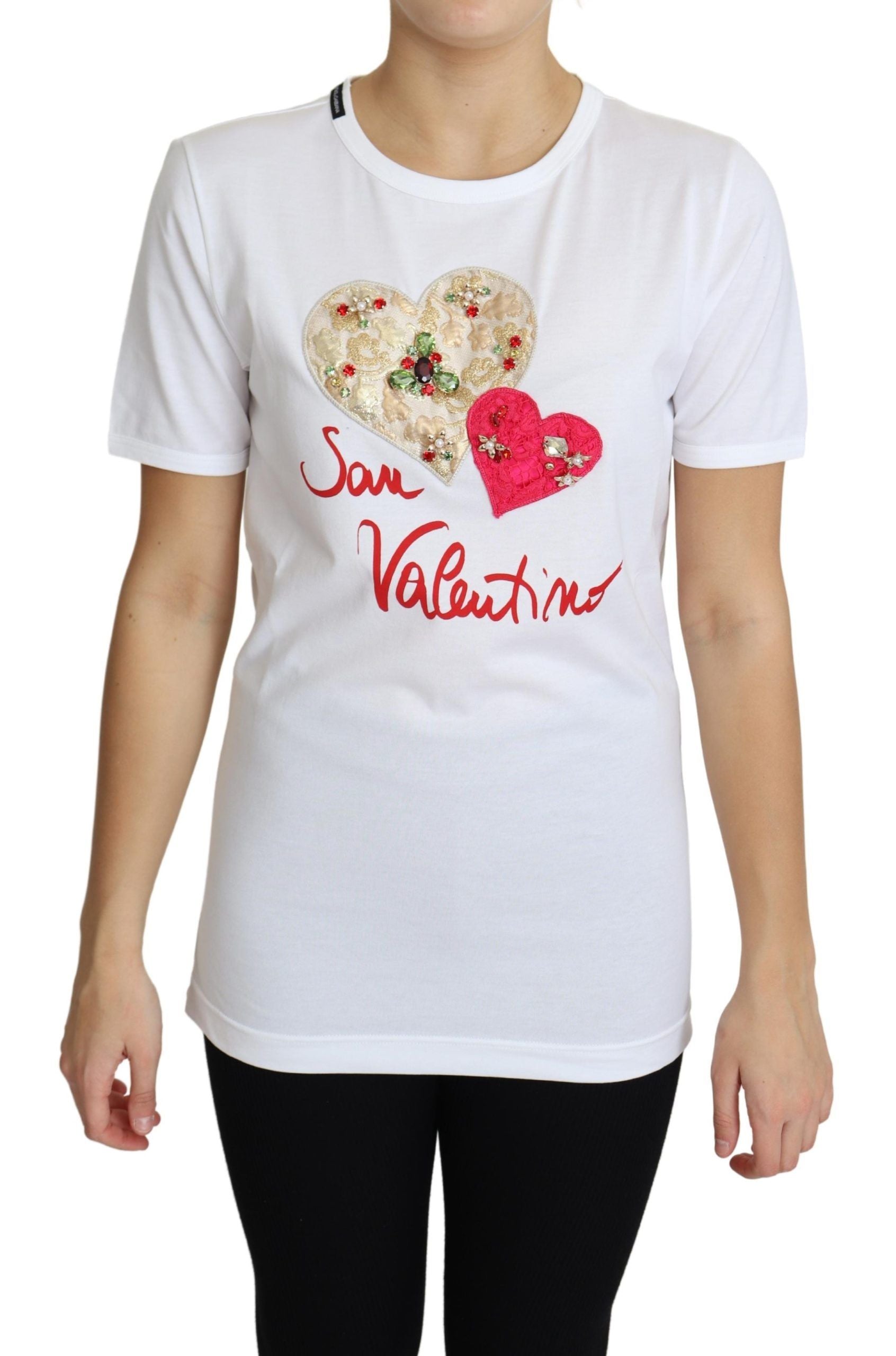 Crystal-Embellished White Cotton Tee - ventzia