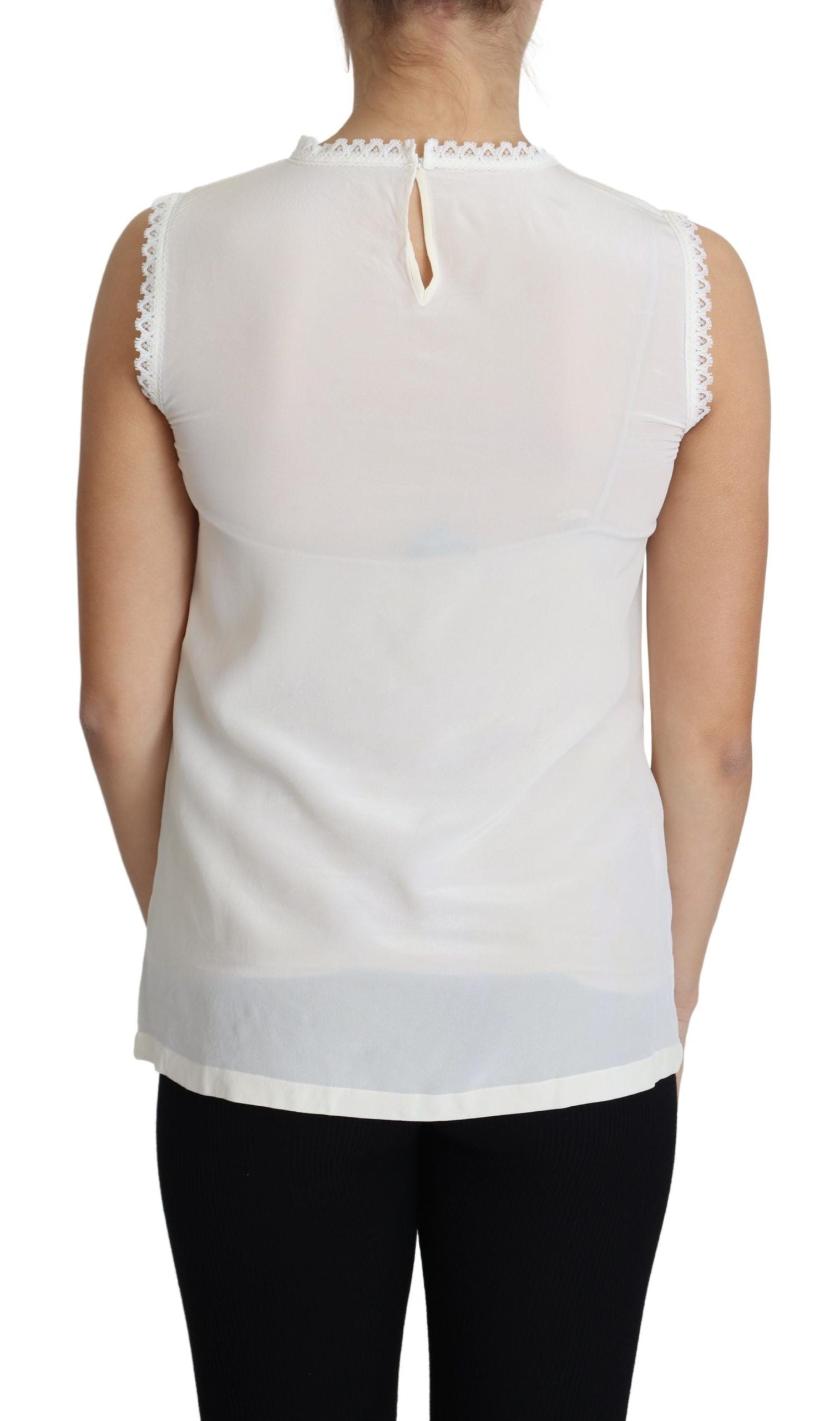 Elegant Silk Lace-Detailed Sleeveless Blouse - ventzia