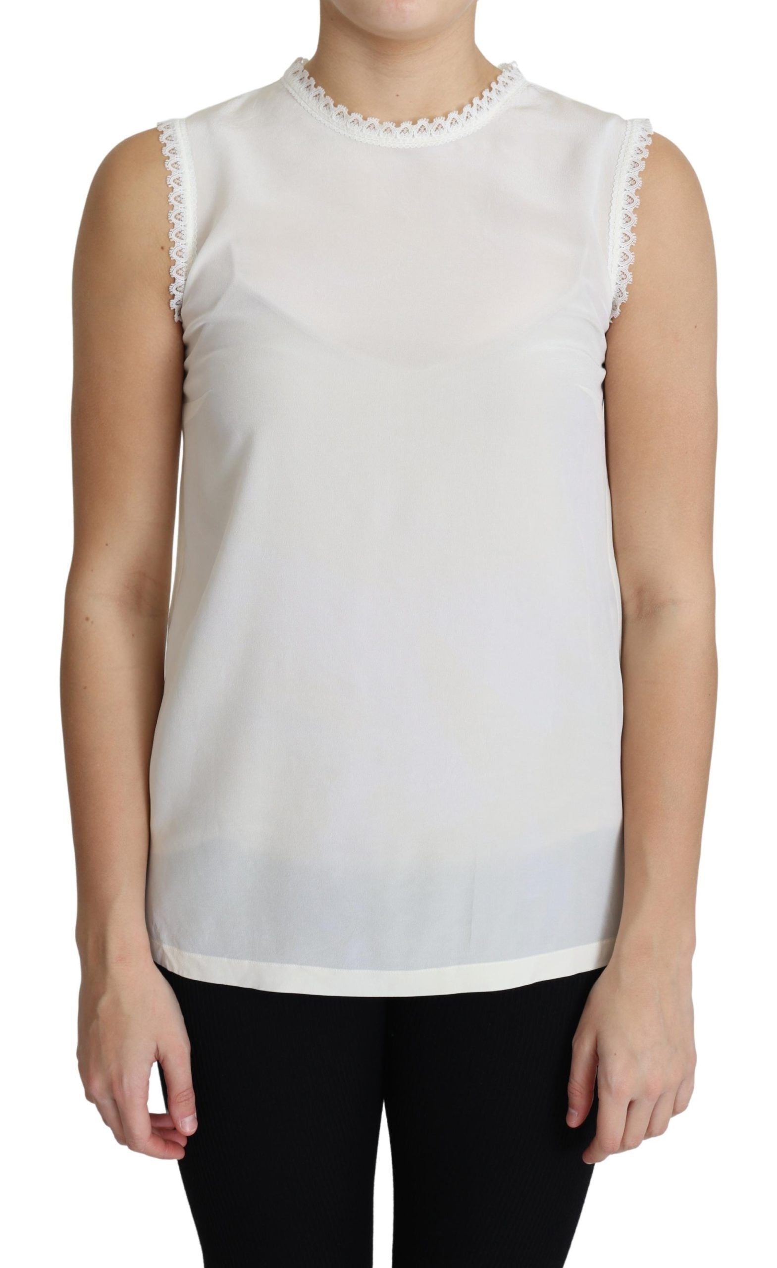 Elegant Silk Lace-Detailed Sleeveless Blouse - ventzia