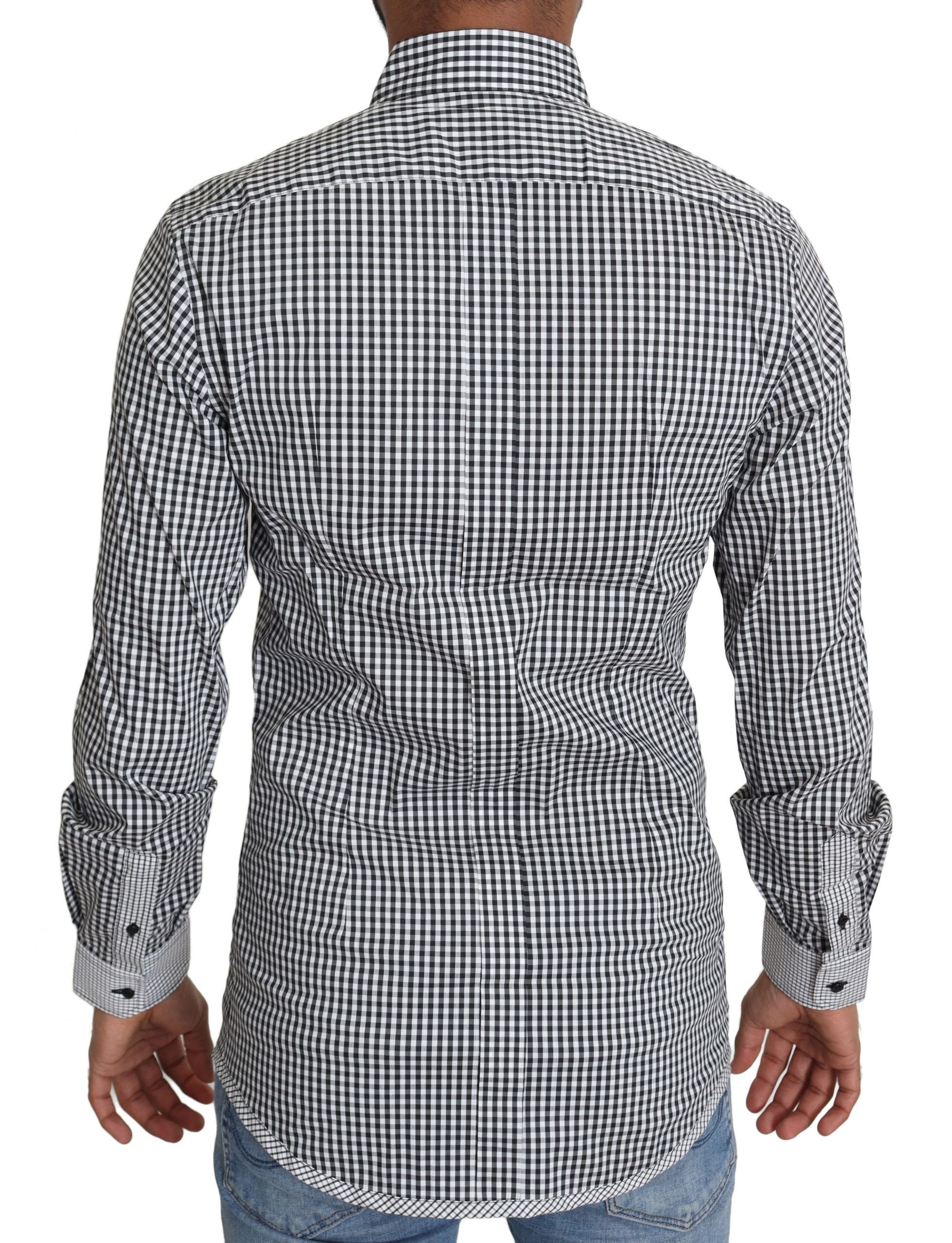 Elegant Black & White Checkered Gold Casual Shirt - ventzia