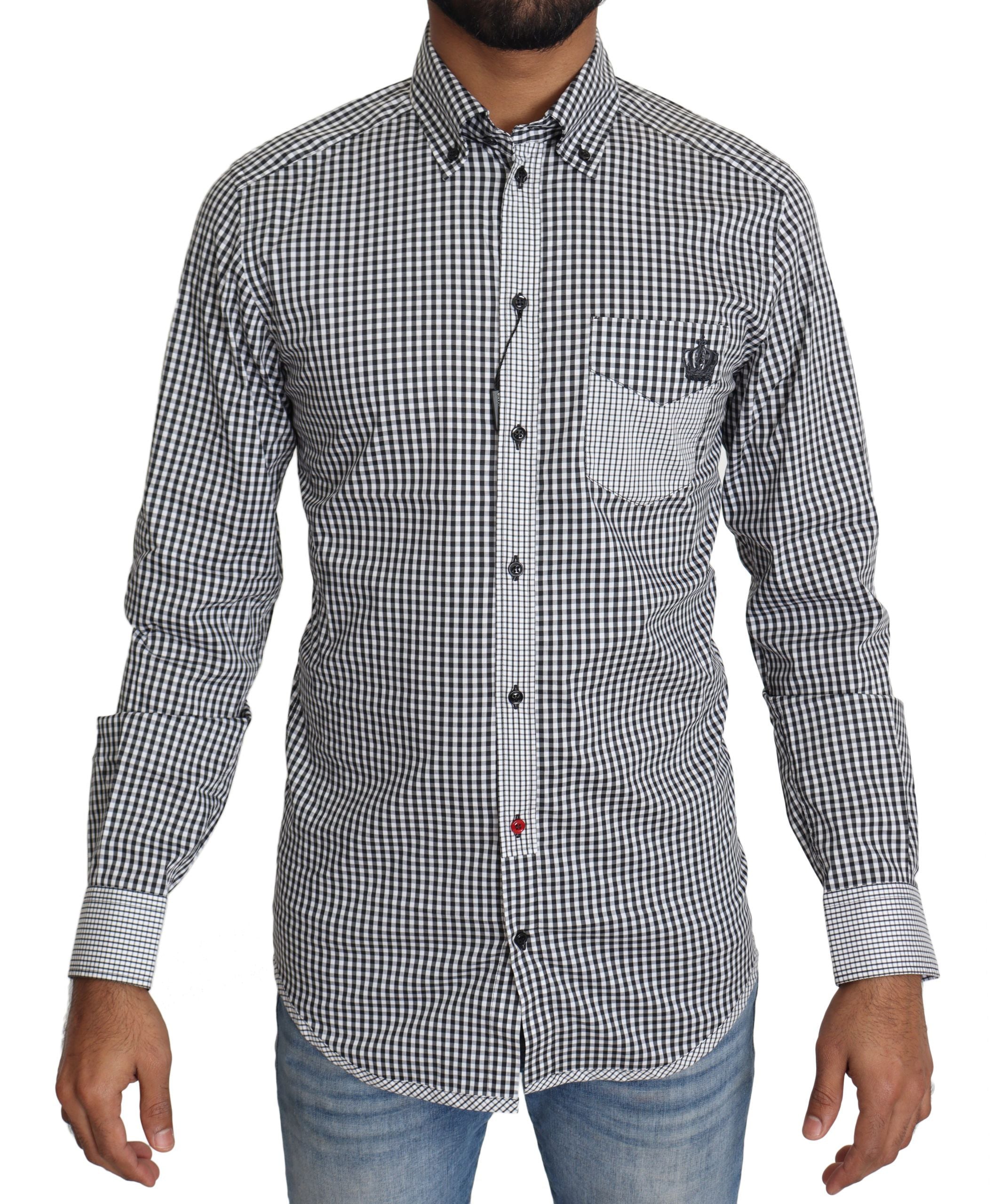 Elegant Black & White Checkered Gold Casual Shirt - ventzia