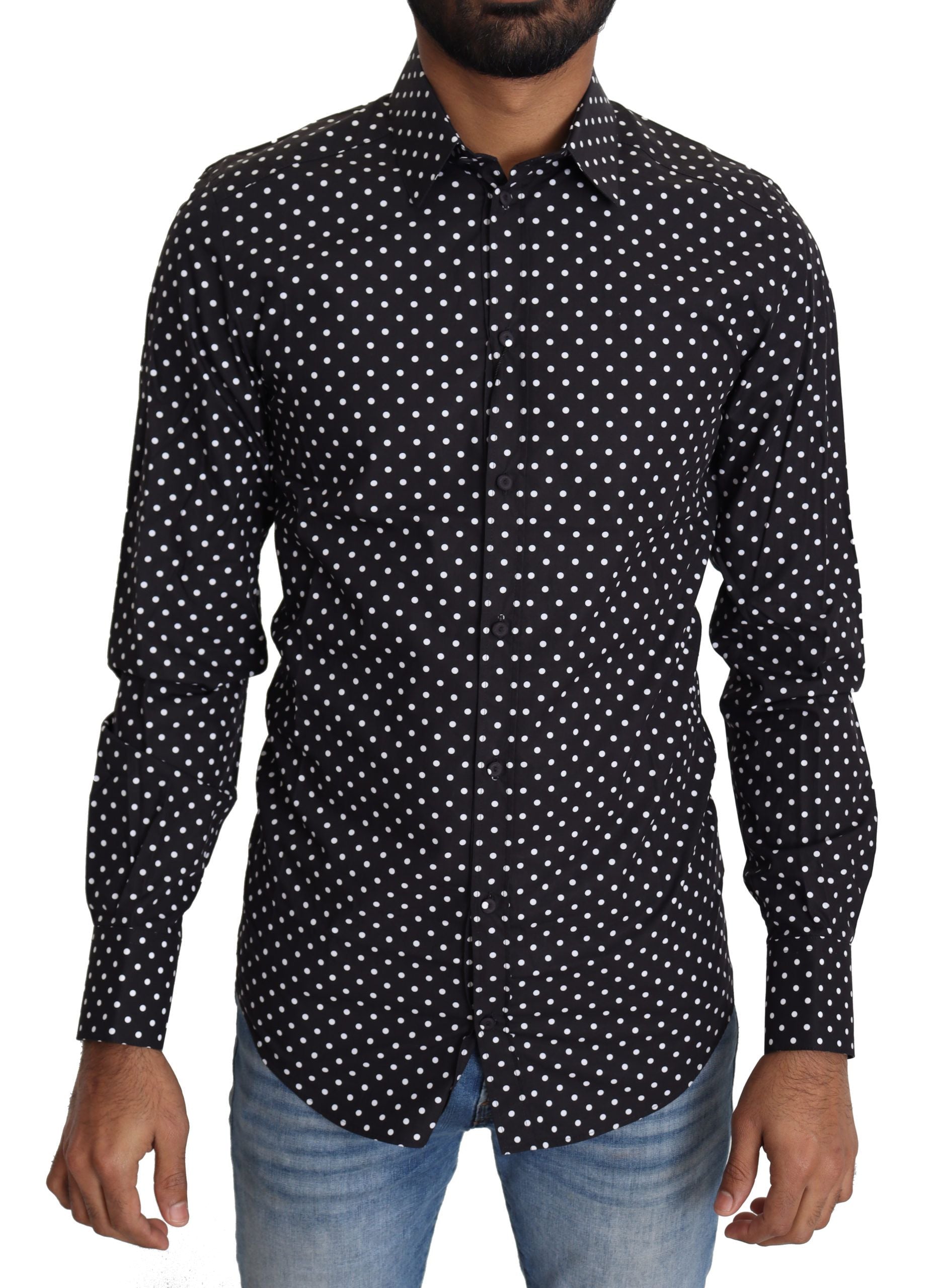 Elegant Polka Dot Men's Long Sleeve Shirt - ventzia