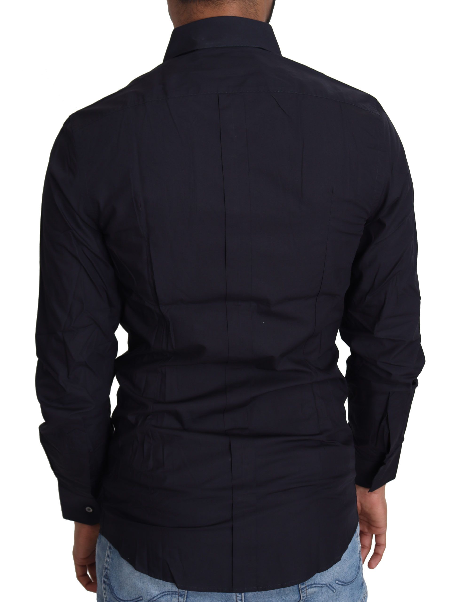 Navy Blue Slim Fit Gold Series Dress Shirt - ventzia
