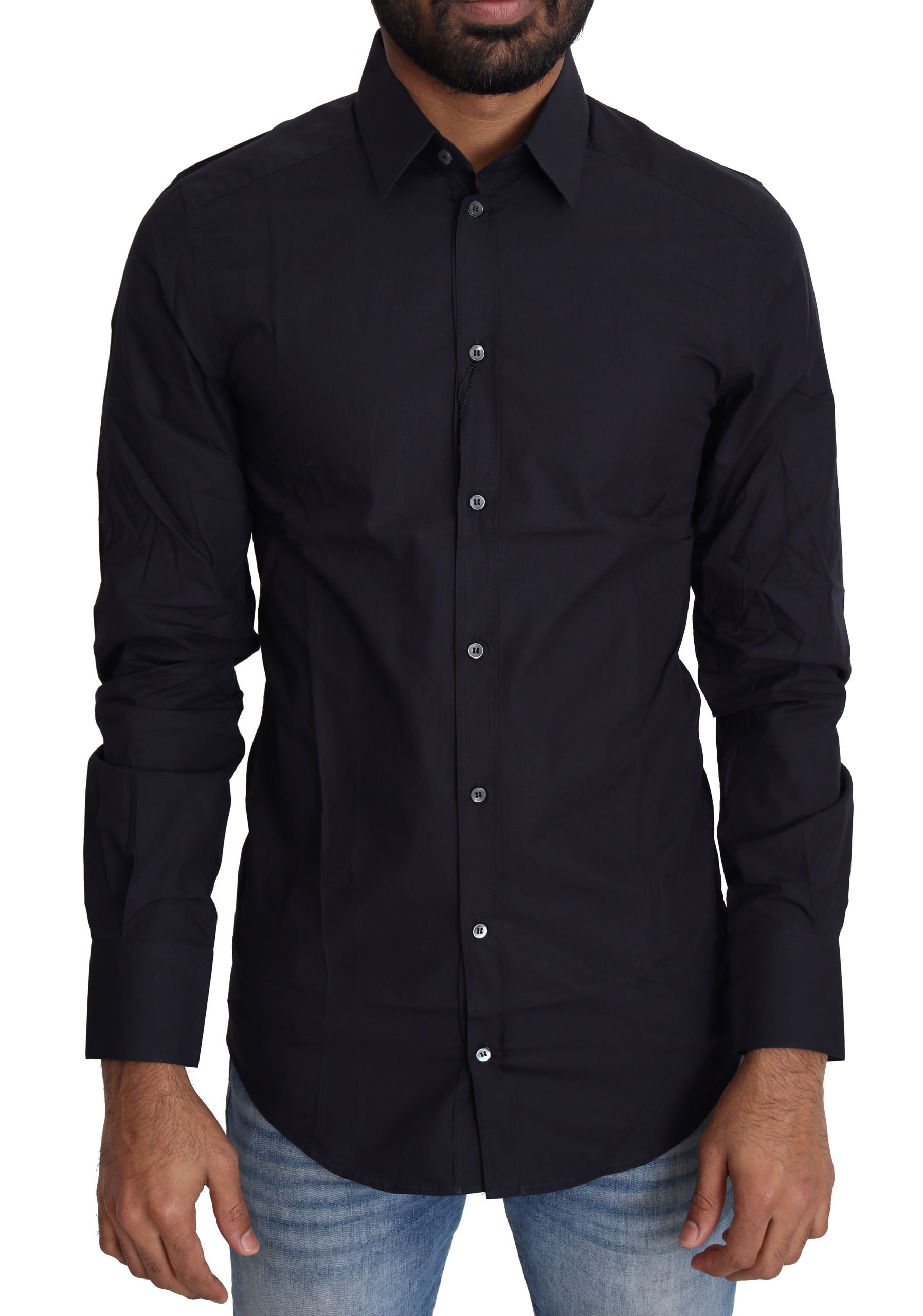 Navy Blue Slim Fit Gold Series Dress Shirt - ventzia