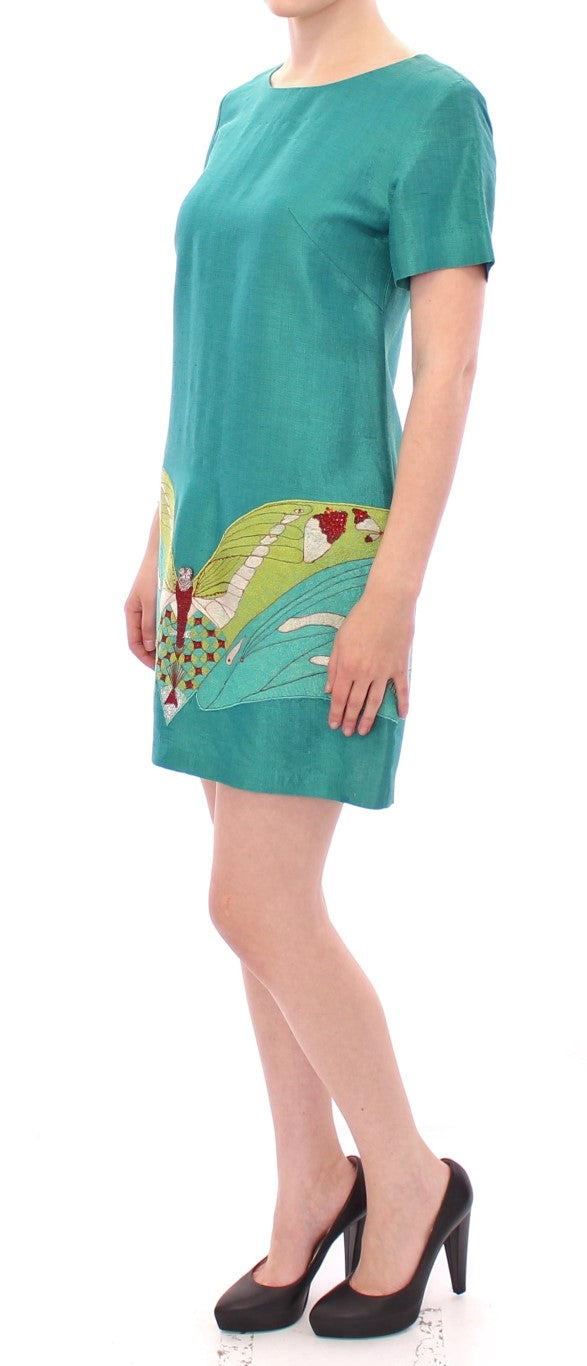 Elegant Embroidered Green Mini Dress - ventzia