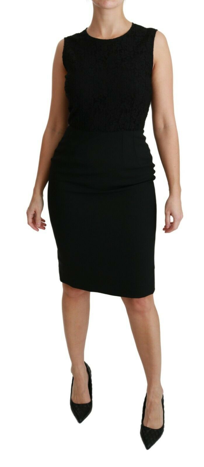 Black Floral Lace Sheath Gown Dress - ventzia