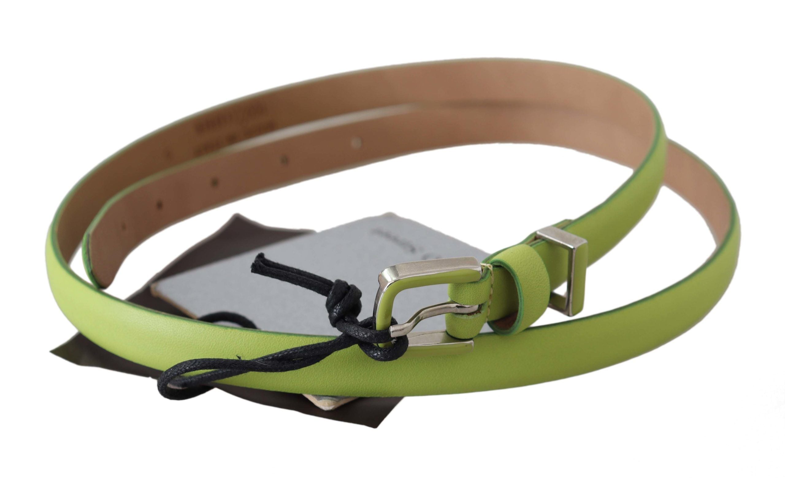 Classic Green Leather Belt with Silver-Tone Hardware - ventzia