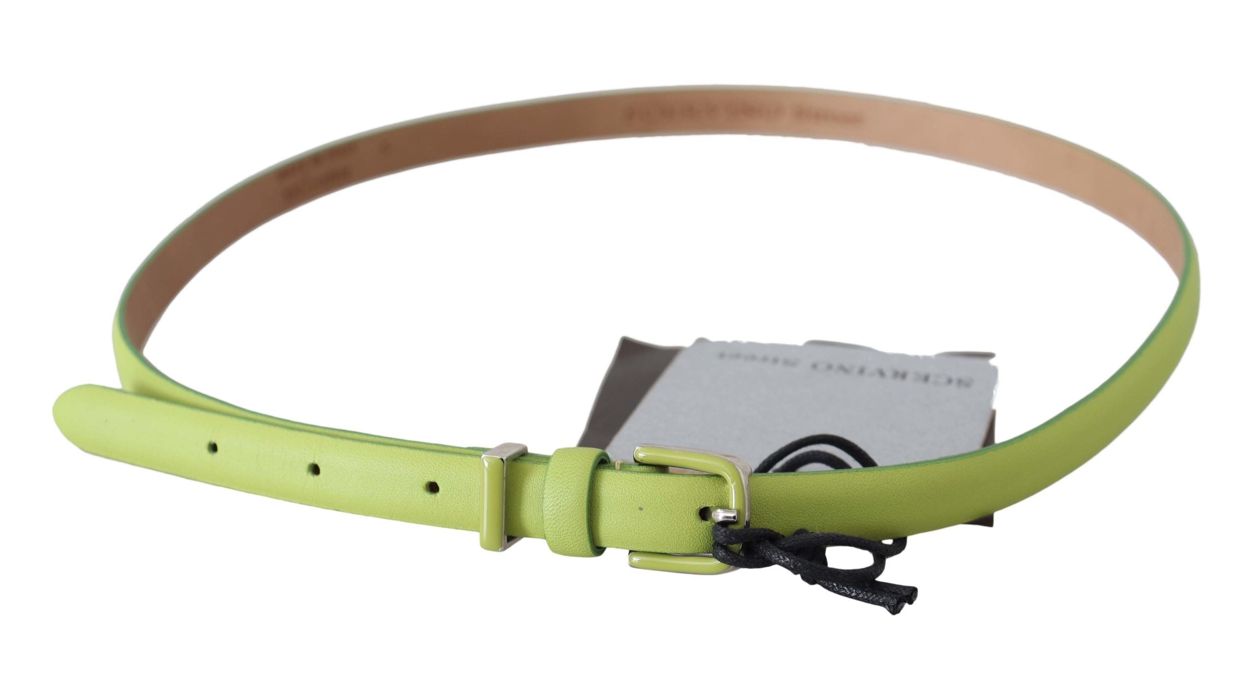 Classic Green Leather Belt with Silver-Tone Hardware - ventzia