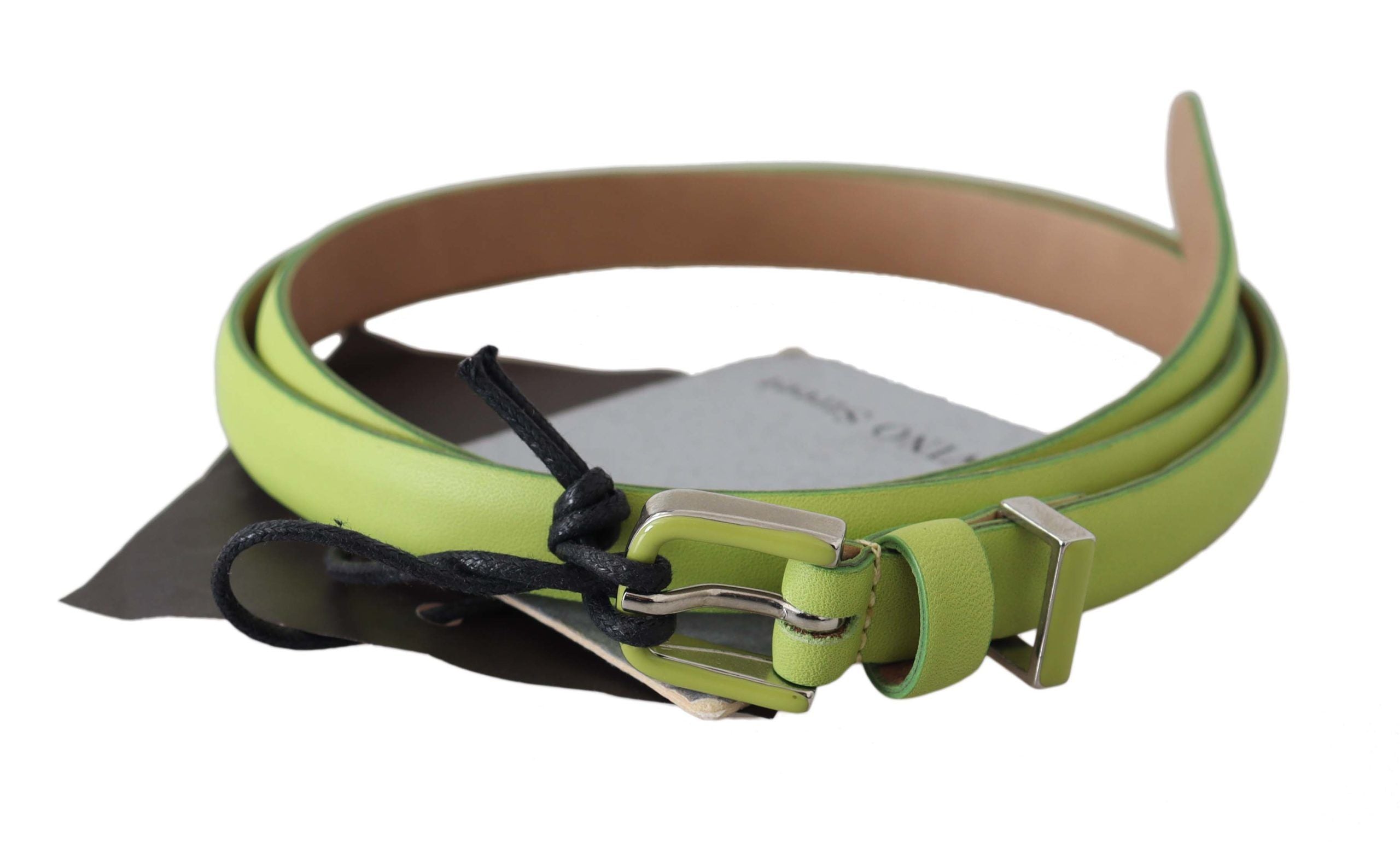 Classic Green Leather Belt with Silver-Tone Hardware - ventzia