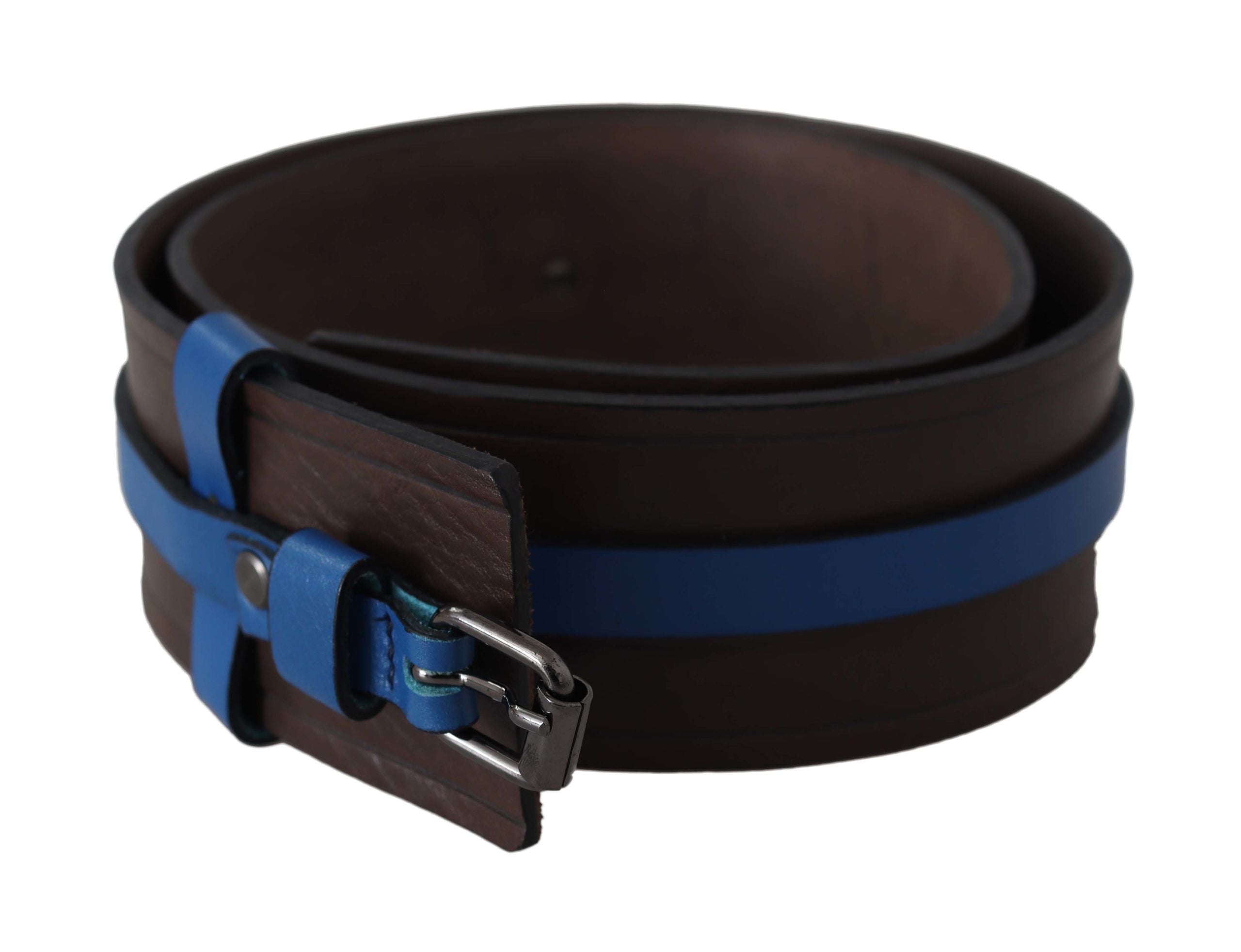 Elegant Brown Leather Belt with Blue Lining - ventzia