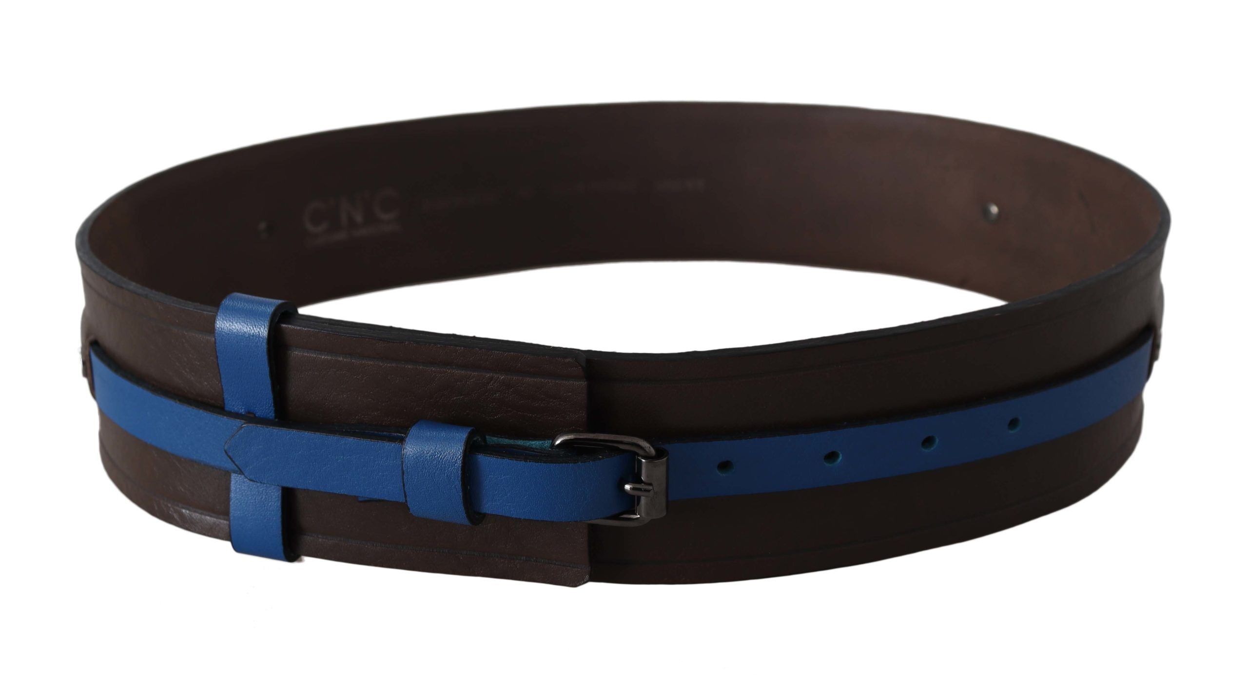 Elegant Brown Leather Belt with Blue Lining - ventzia