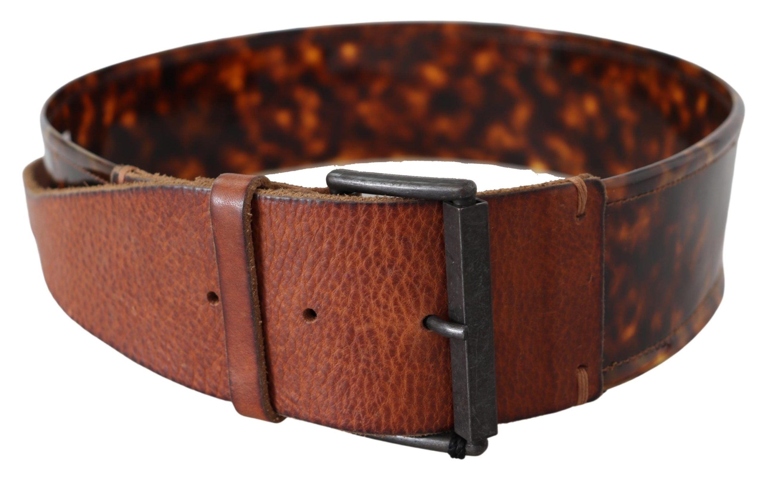 Elegant Dark Brown Leather Belt with Vintage Buckle - ventzia