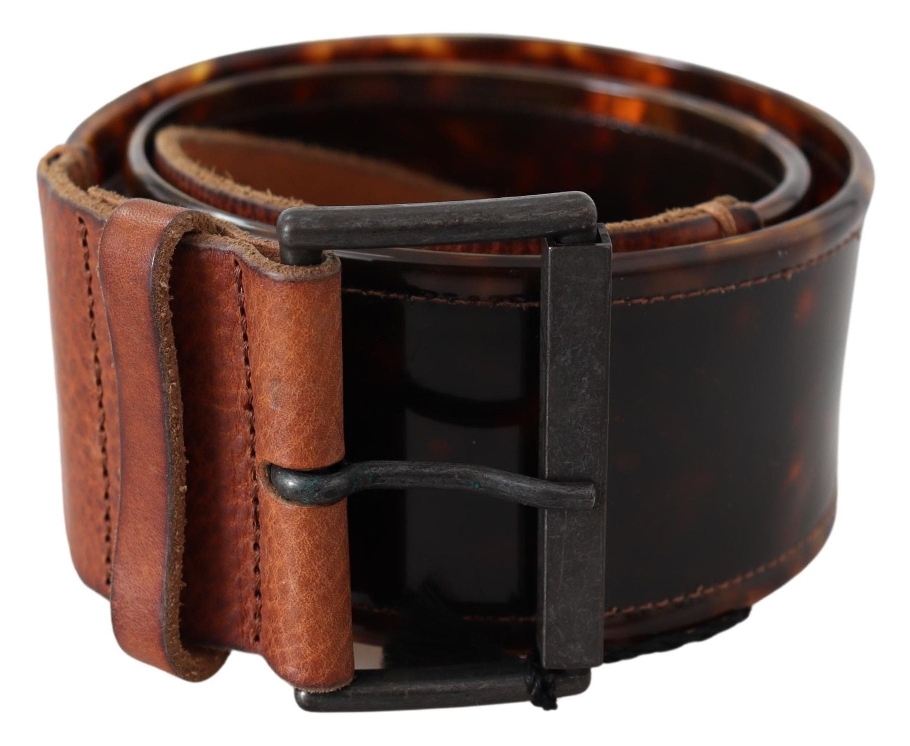 Elegant Dark Brown Leather Belt with Vintage Buckle - ventzia