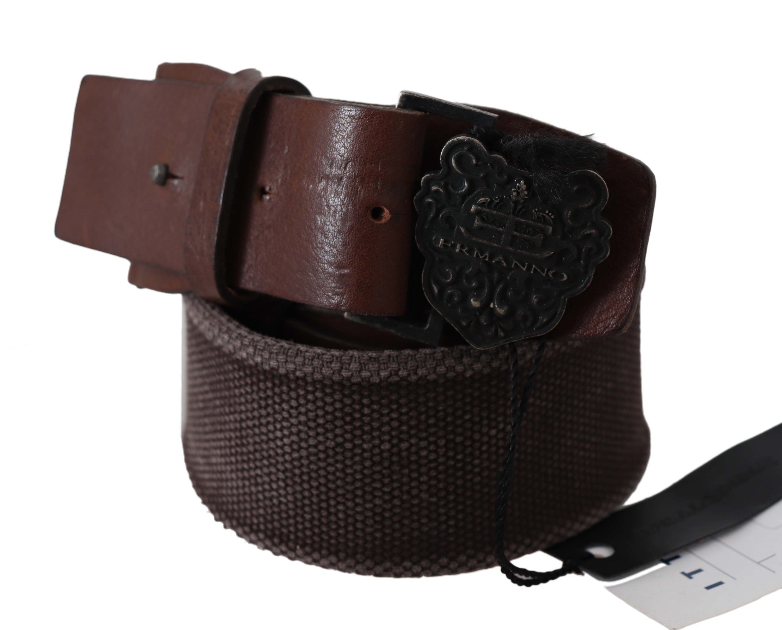 Classic Dark Brown Leather Belt with Logo Buckle - ventzia