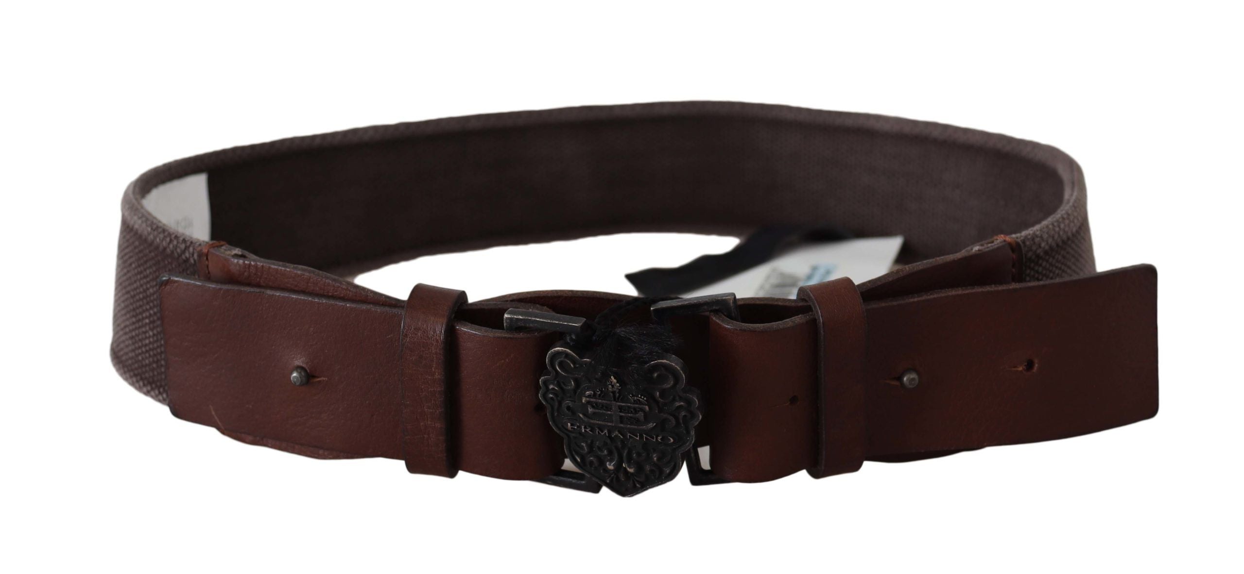 Classic Dark Brown Leather Belt with Logo Buckle - ventzia