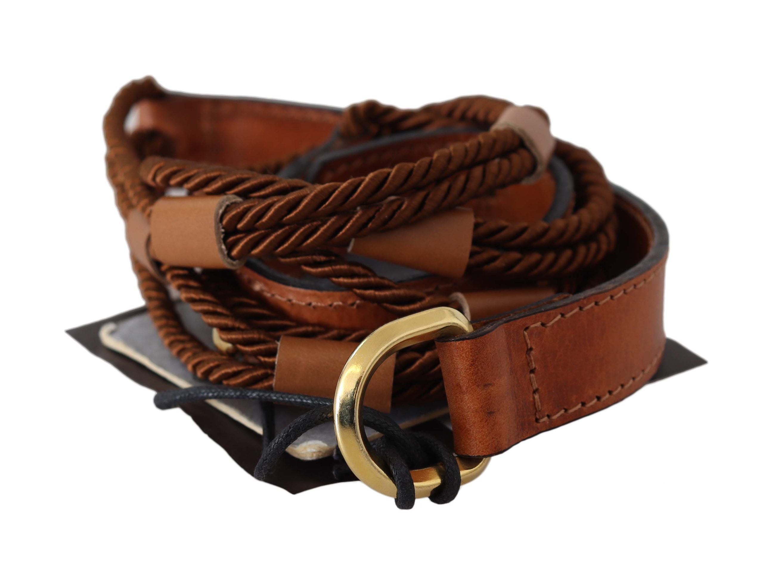 Elegant Braided Leather Belt in Dark Brown - ventzia