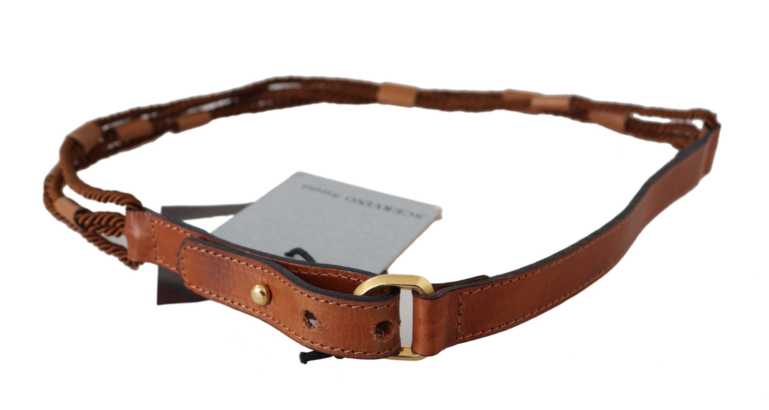 Elegant Braided Leather Belt in Dark Brown - ventzia